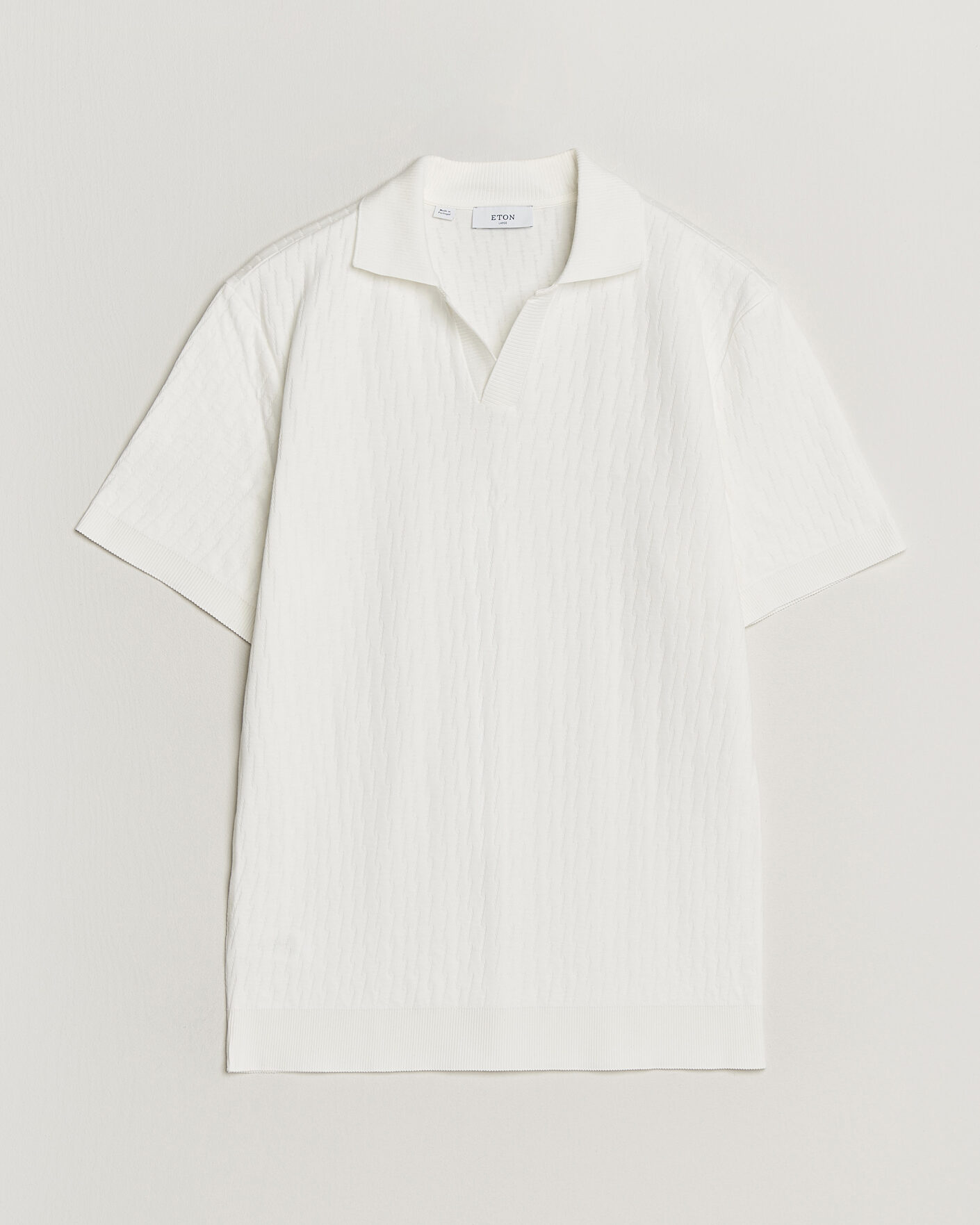 Uomini | Polo | Eton | Open Collar Jacquard Polo Off White