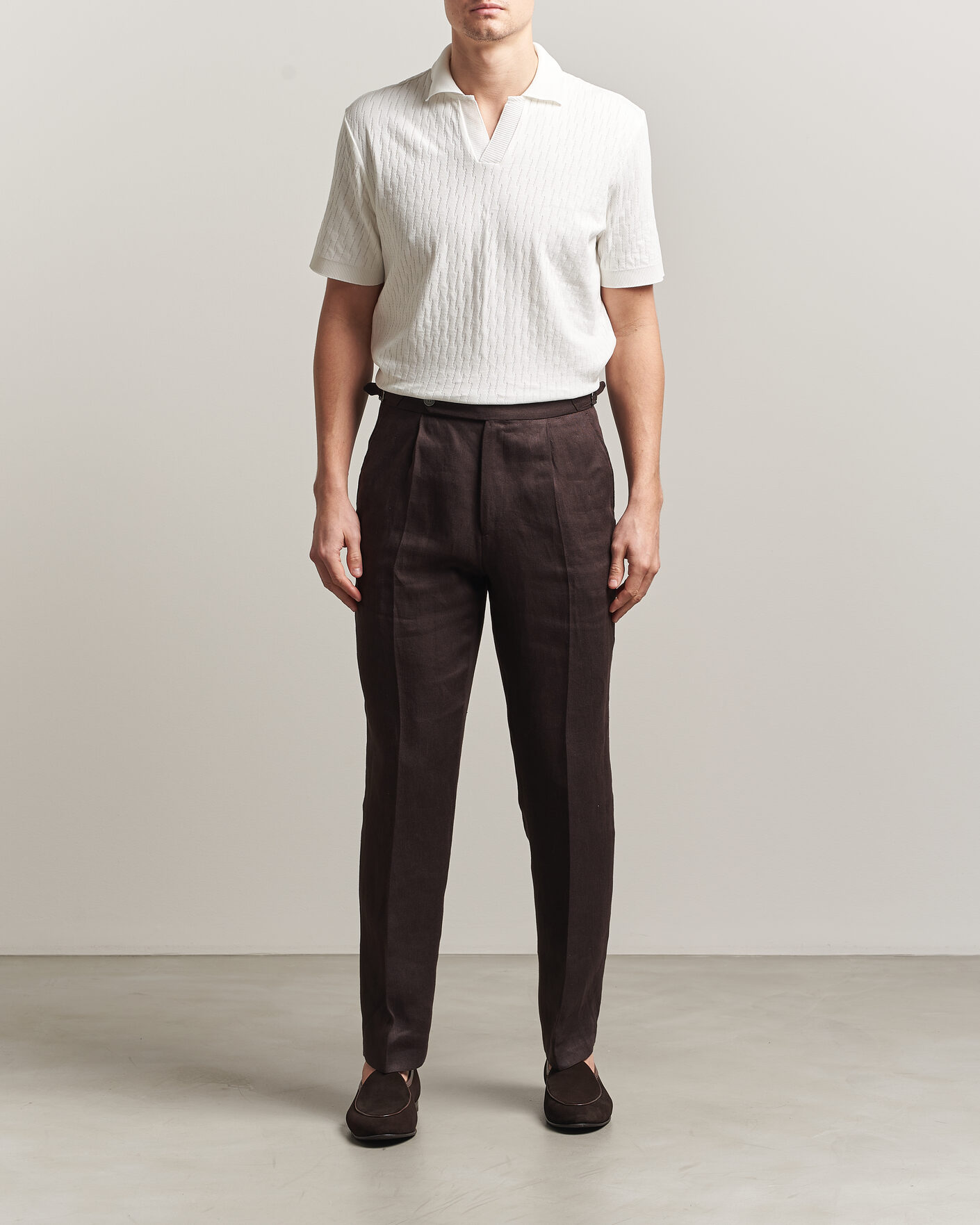 Uomini | Polo | Eton | Open Collar Jacquard Polo Off White