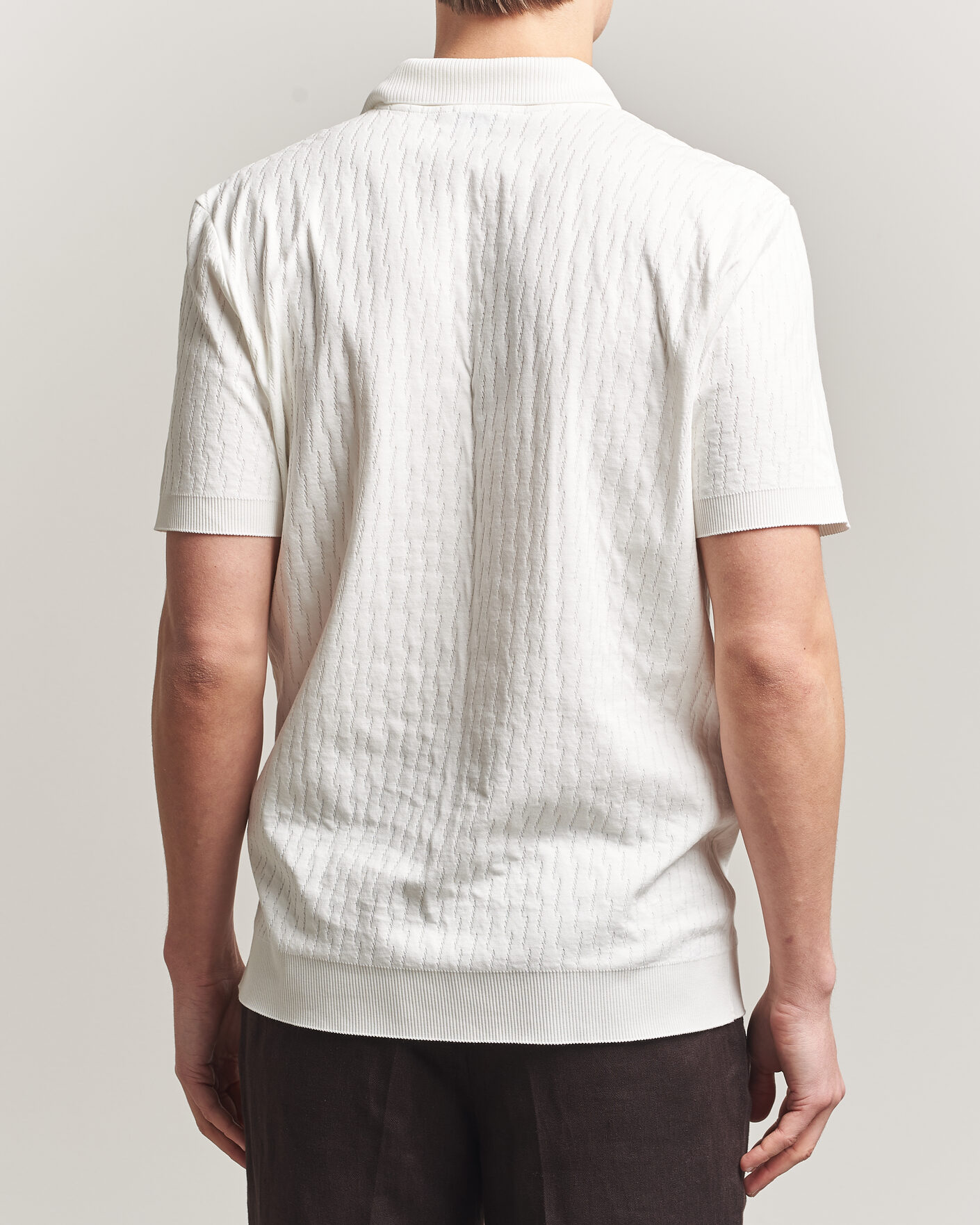 Uomini | Polo | Eton | Open Collar Jacquard Polo Off White