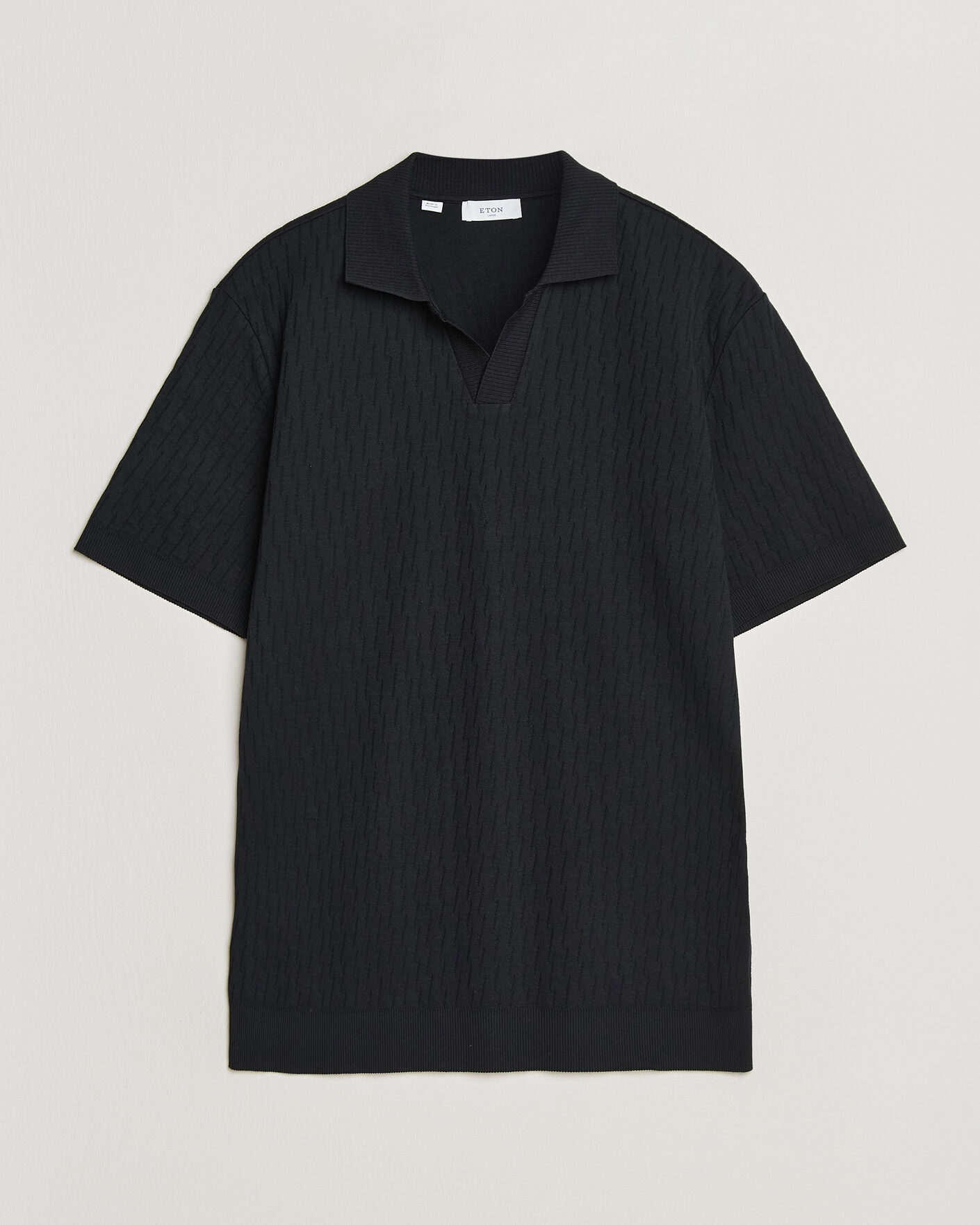 Uomini | Polo | Eton | Open Collar Jacquard Polo Black