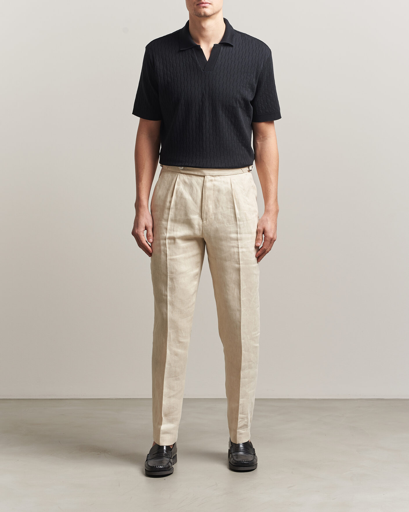 Uomini | Polo | Eton | Open Collar Jacquard Polo Black