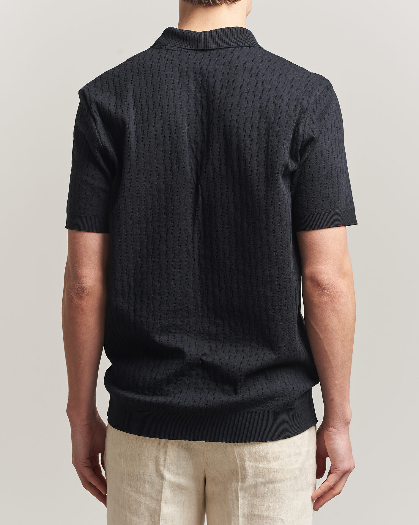 Uomini | Polo | Eton | Open Collar Jacquard Polo Black
