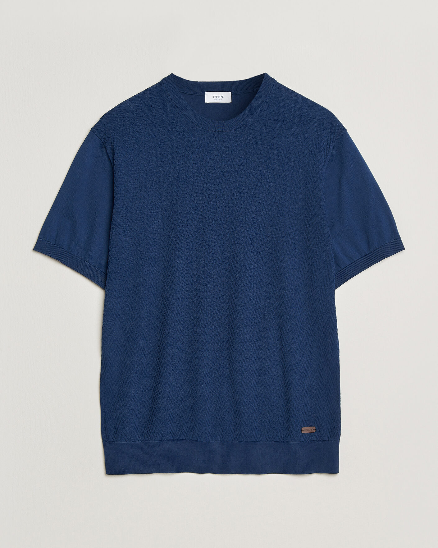 Uomini | T-shirt | Eton | Cotton Knitted Crew Neck T-Shirt Navy Blue