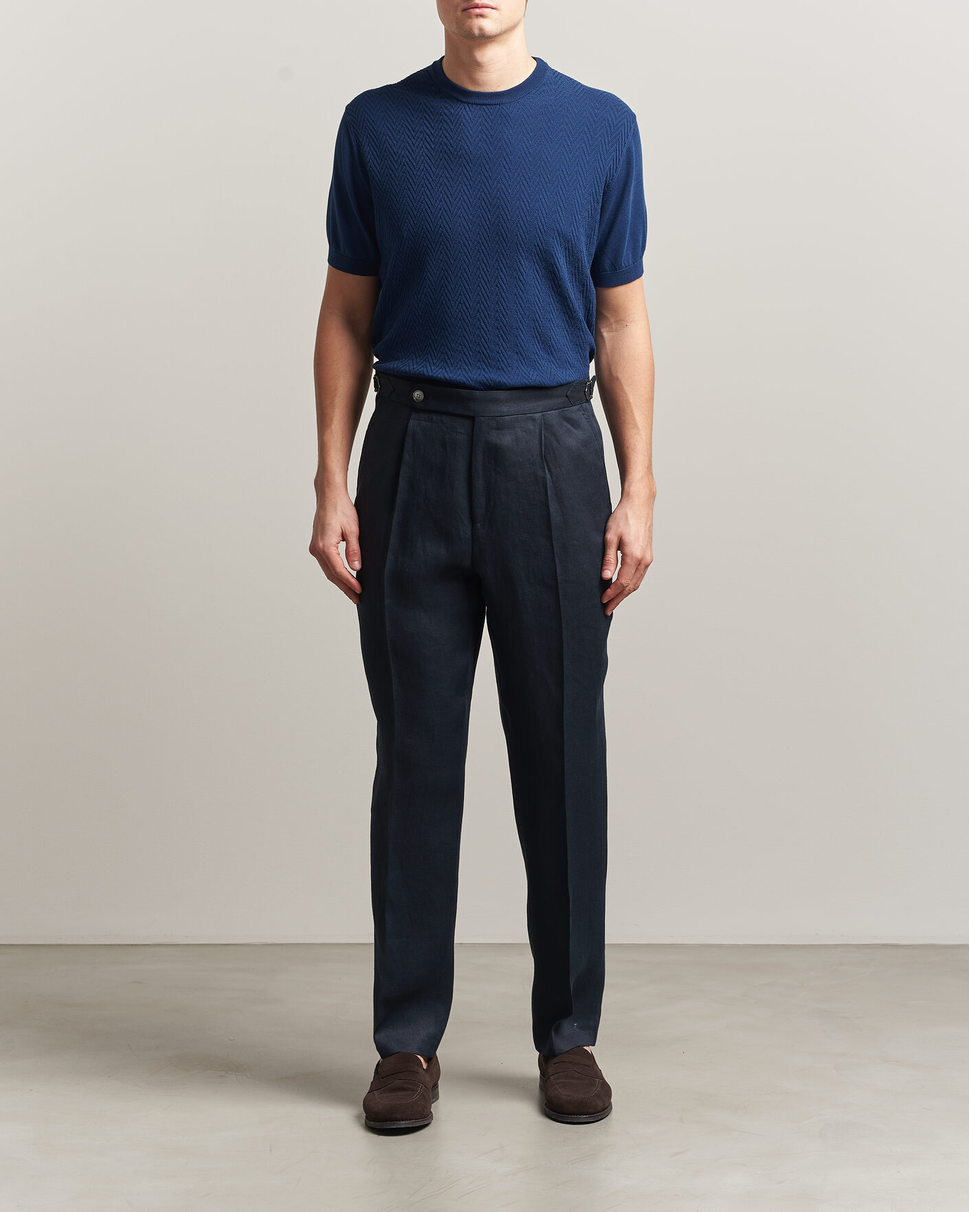 Uomini | T-shirt | Eton | Cotton Knitted Crew Neck T-Shirt Navy Blue