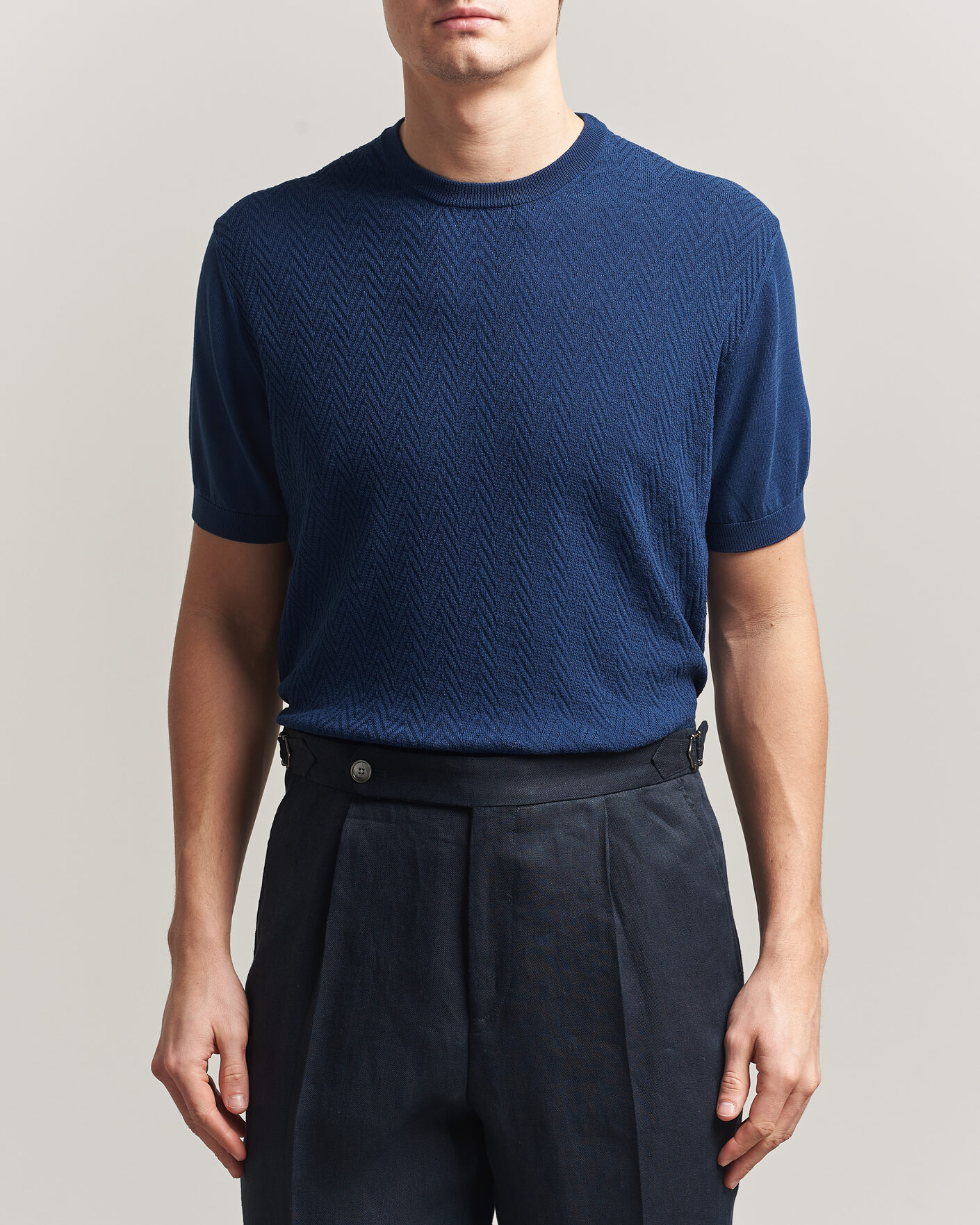 Uomini | T-shirt | Eton | Cotton Knitted Crew Neck T-Shirt Navy Blue