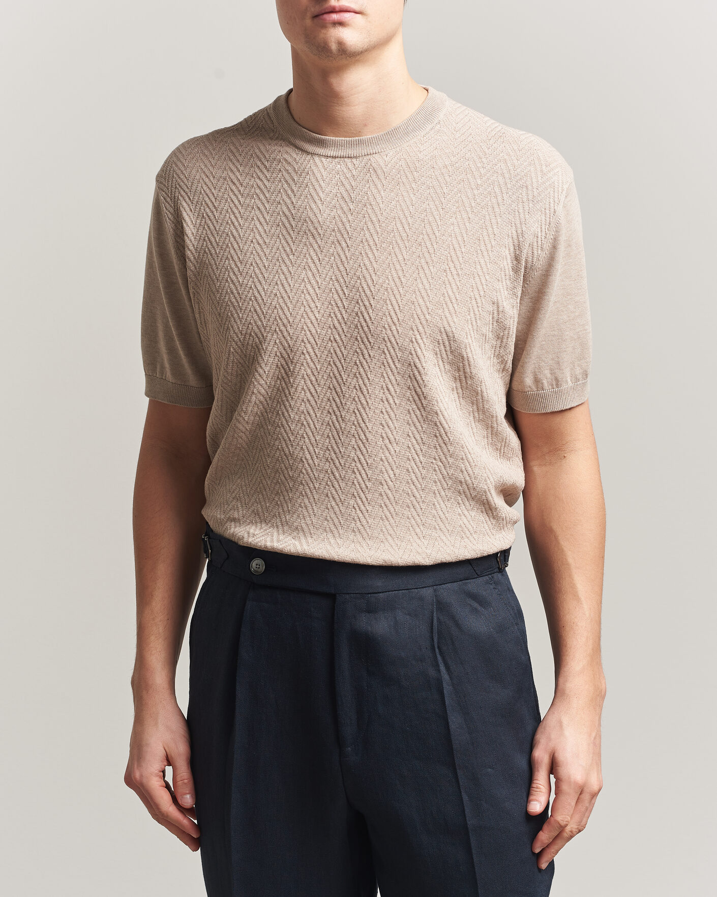 Uomini | T-shirt | Eton | Cotton Knitted Crew Neck T-Shirt Beige