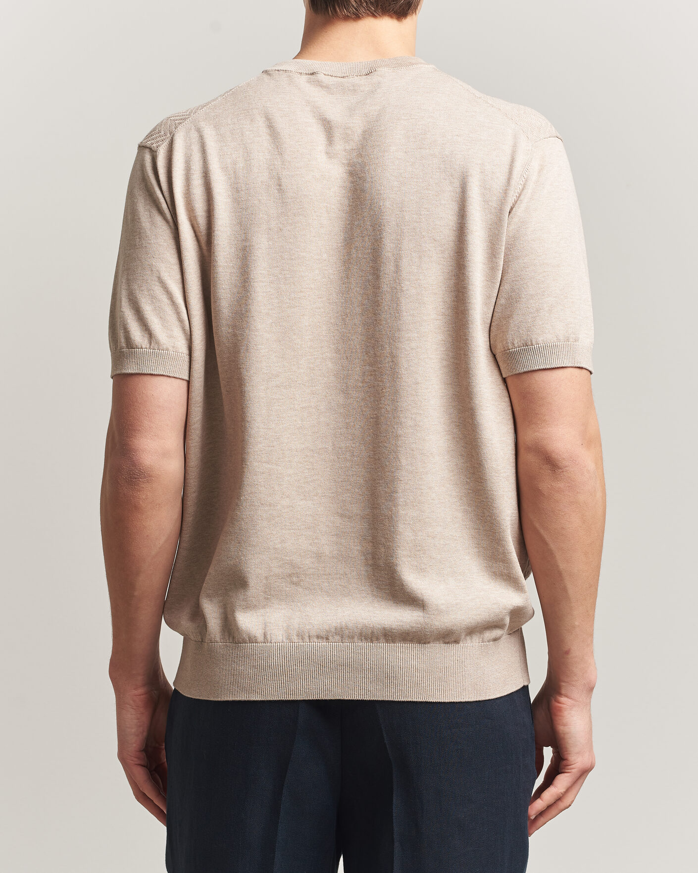 Uomini | T-shirt | Eton | Cotton Knitted Crew Neck T-Shirt Beige