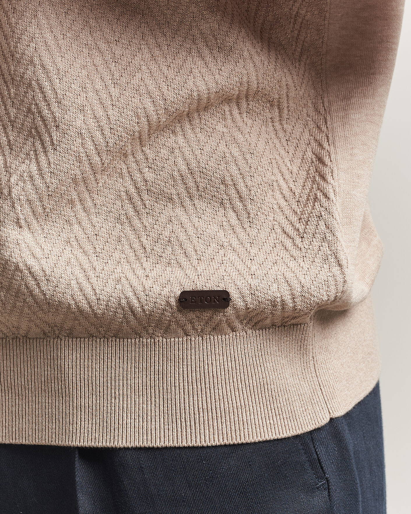 Uomini | T-shirt | Eton | Cotton Knitted Crew Neck T-Shirt Beige