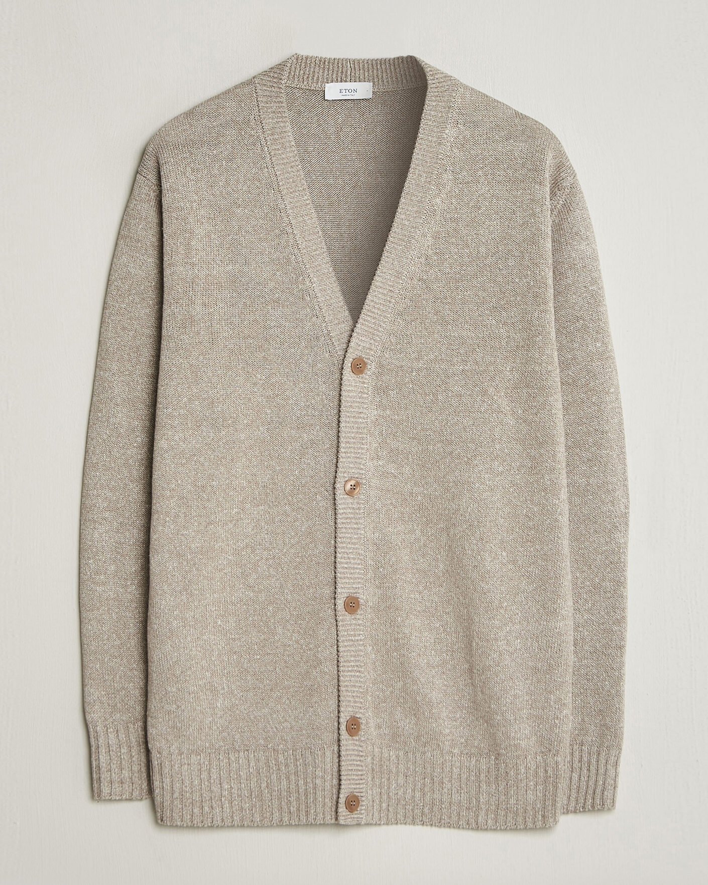 Uomini | Maglieria | Eton | Cotton Linen Knitted Cardigan Beige