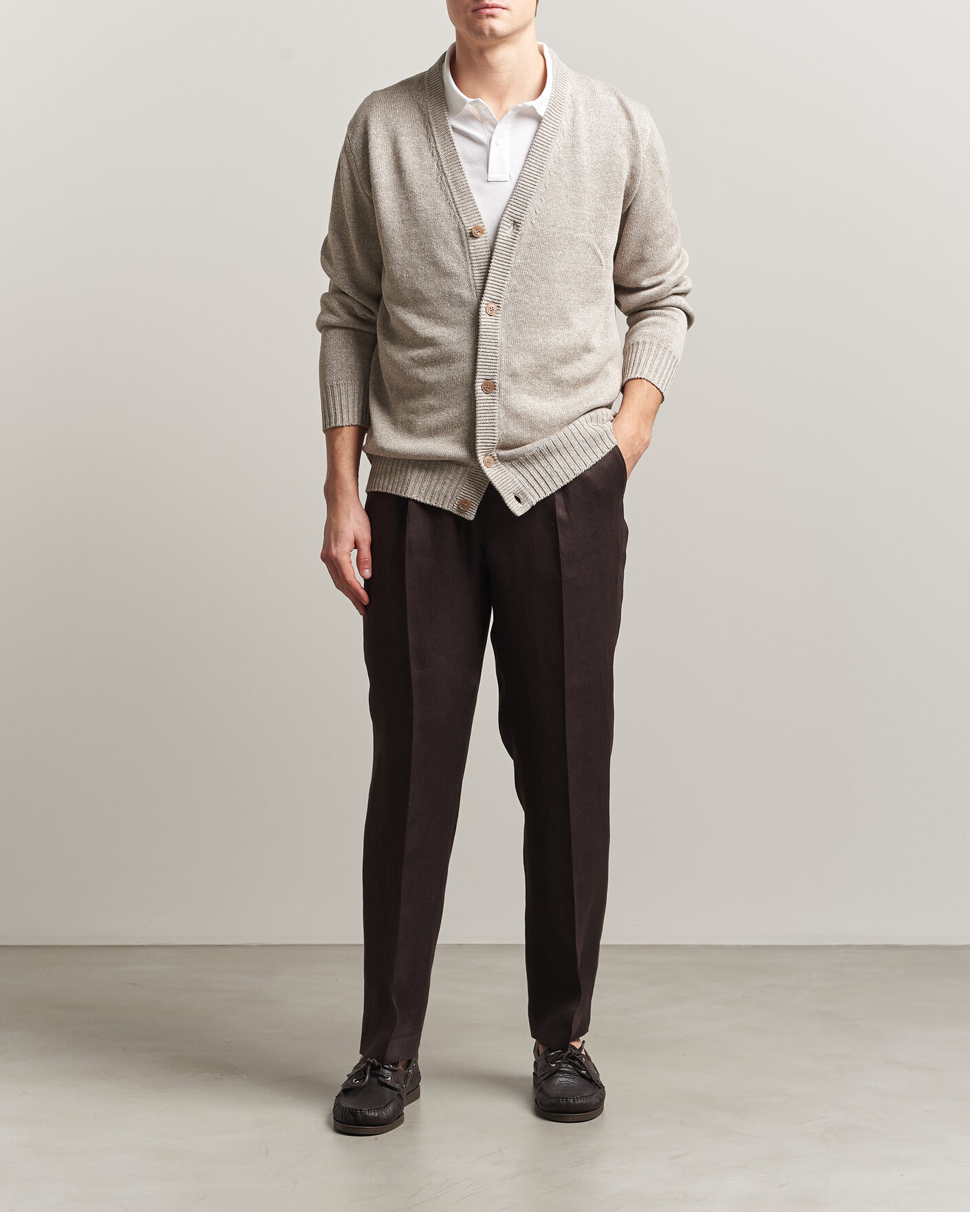 Uomini | Maglieria | Eton | Cotton Linen Knitted Cardigan Beige