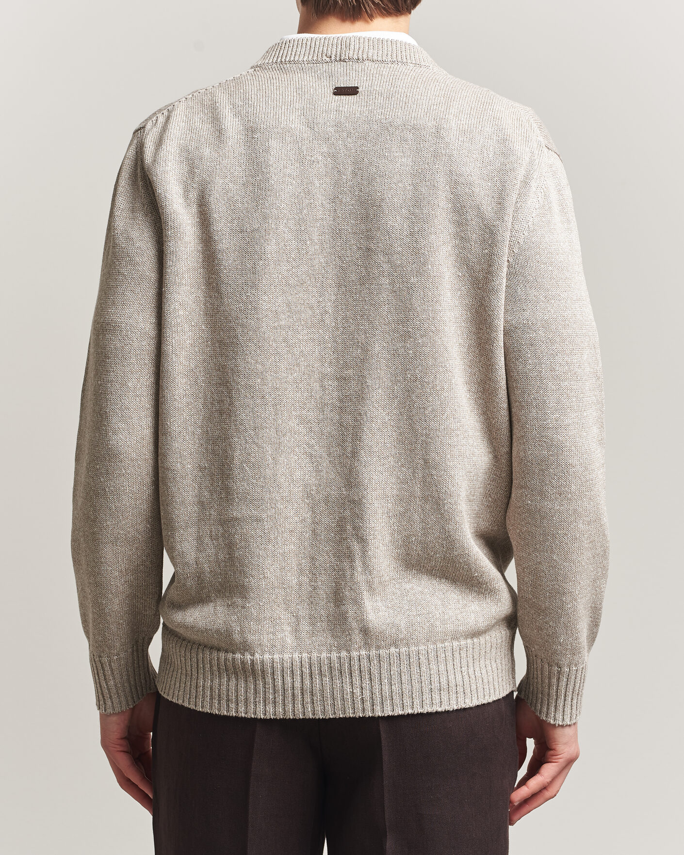 Uomini | Maglieria | Eton | Cotton Linen Knitted Cardigan Beige