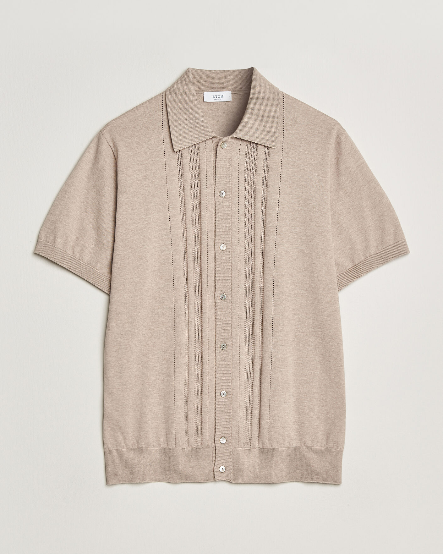Uomini | Camicie | Eton | Cotton Structured Knitted Short Sleeve Shirt Beige