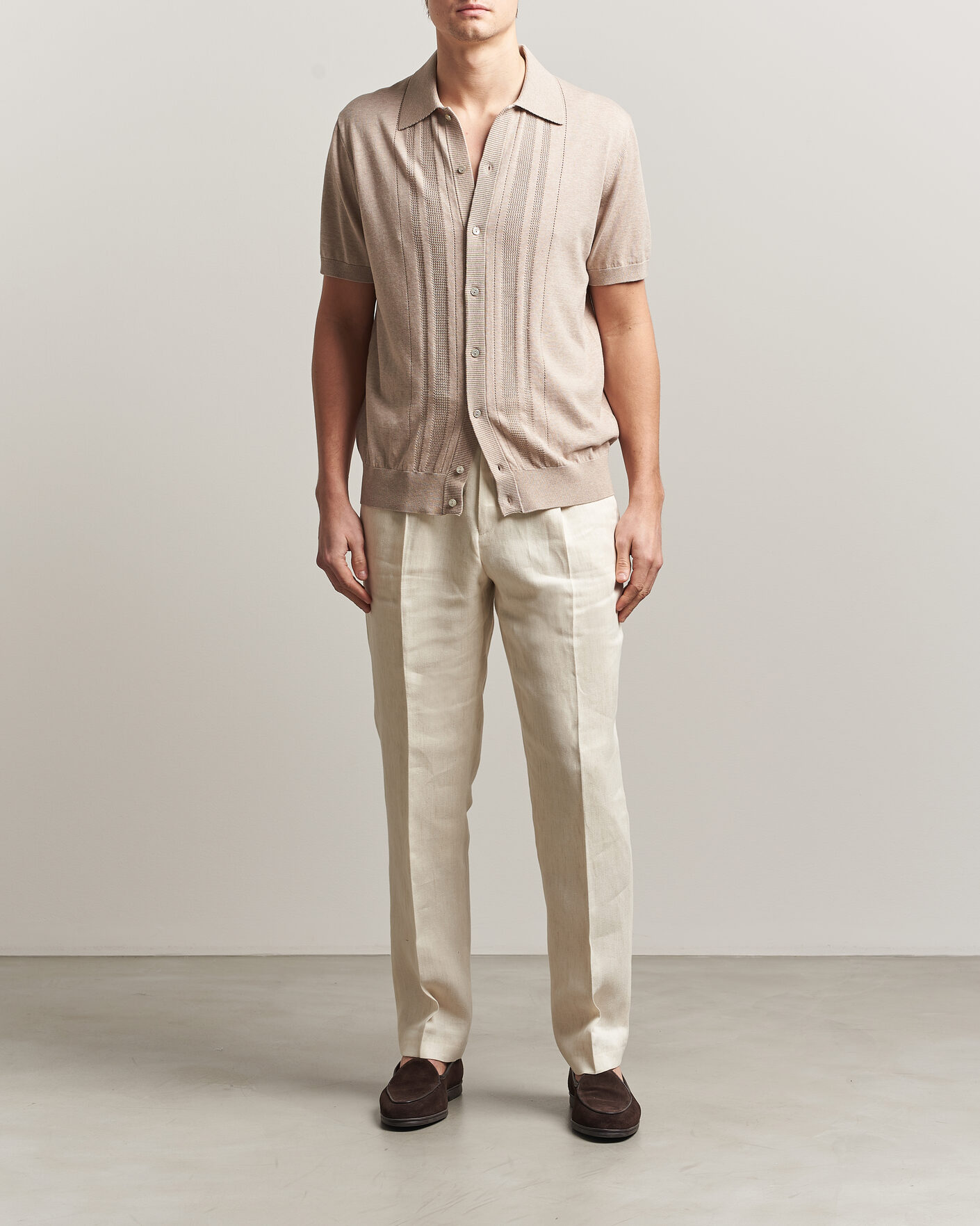 Uomini | Camicie | Eton | Cotton Structured Knitted Short Sleeve Shirt Beige