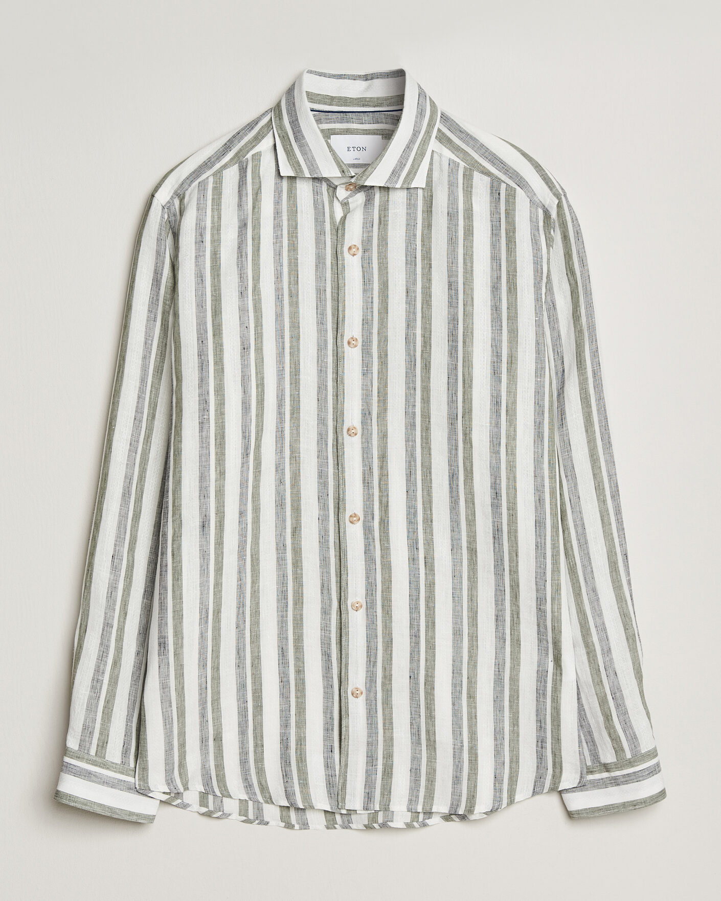 Uomini | Camicie | Eton | Casual Fit Striped Linen Shirt Dark Green
