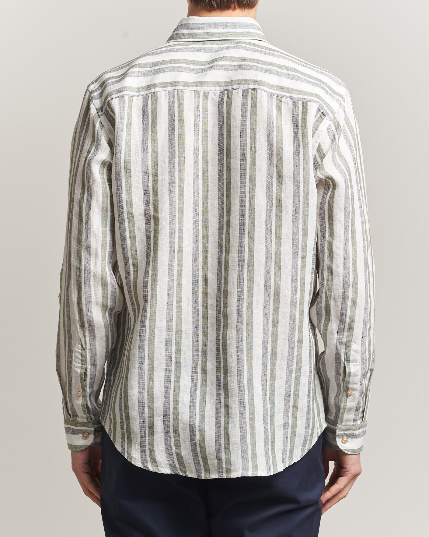 Uomini | Camicie | Eton | Casual Fit Striped Linen Shirt Dark Green