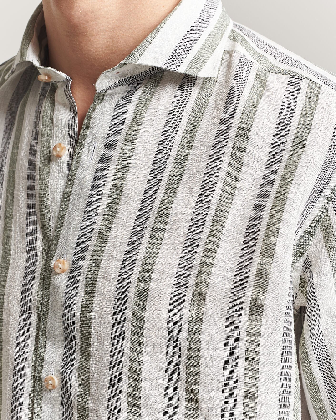 Uomini | Camicie | Eton | Casual Fit Striped Linen Shirt Dark Green