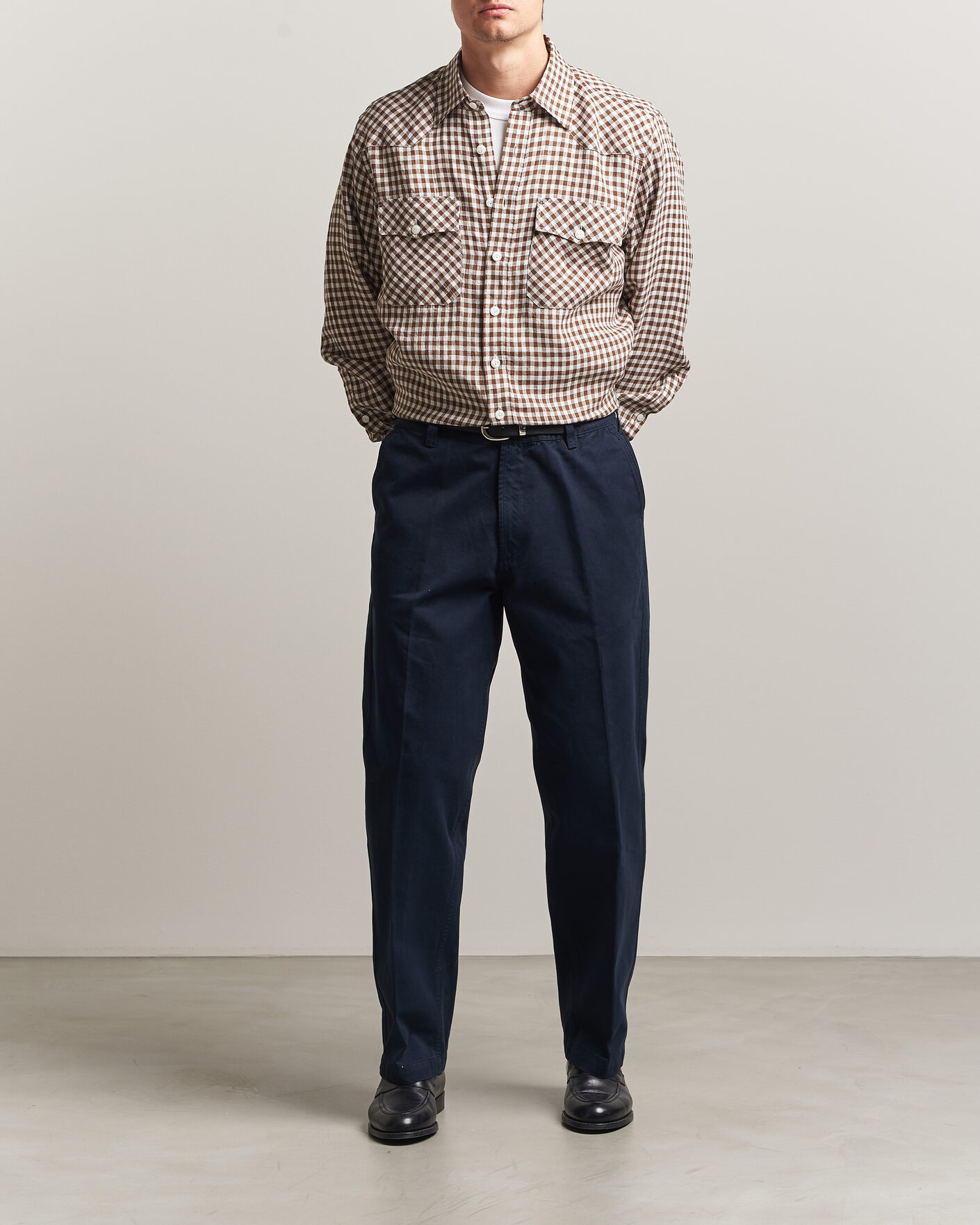 Uomini | Pantaloni | Drake's | Peached Flat Front Cotton Chino Navy