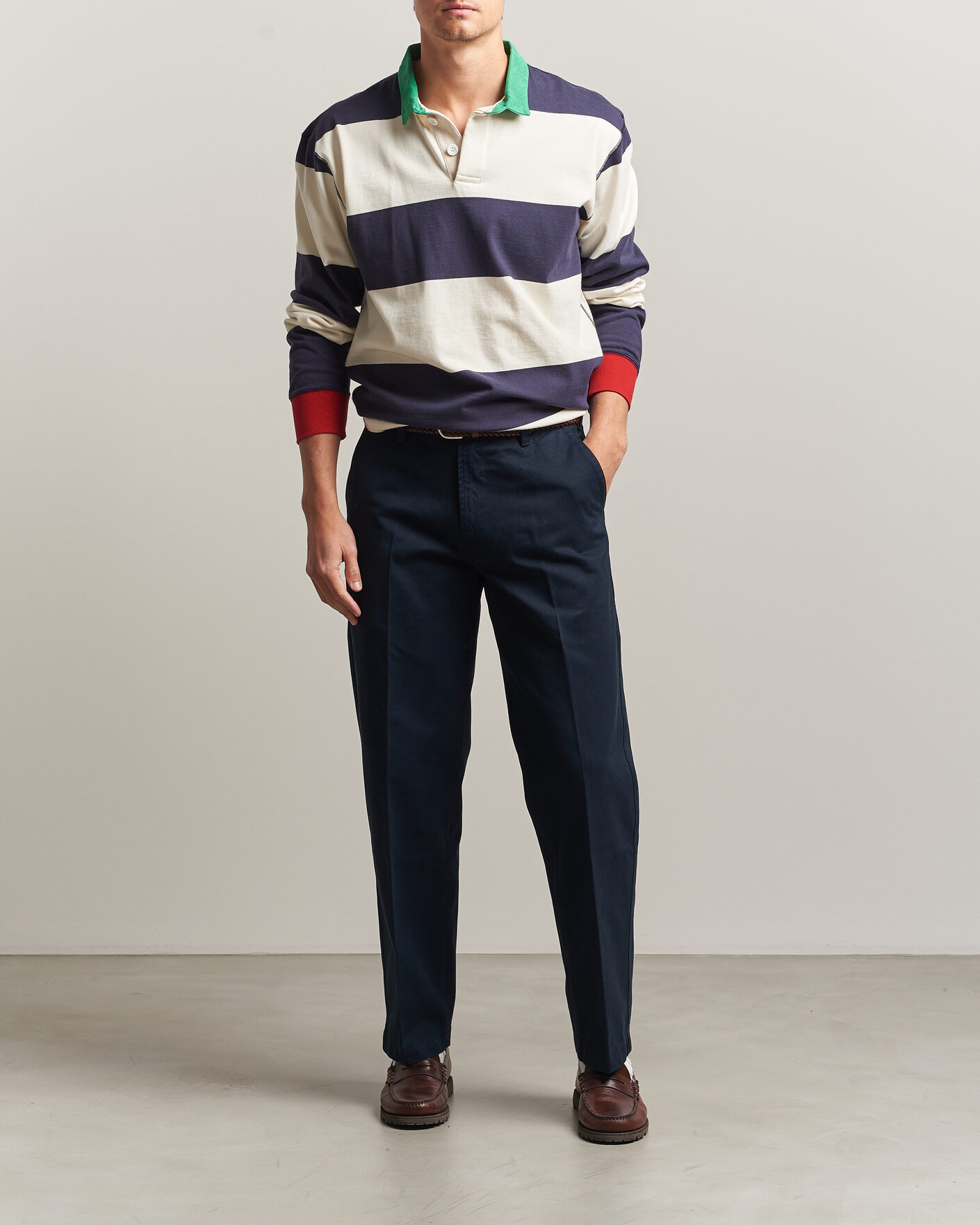 Uomini | Pantaloni | Drake's | Peached Flat Front Cotton Chino Navy