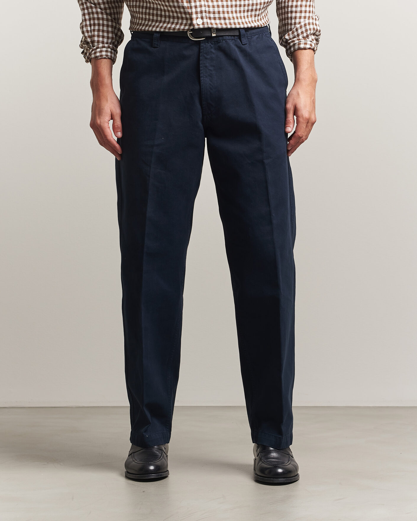 Uomini | Pantaloni | Drake's | Peached Flat Front Cotton Chino Navy