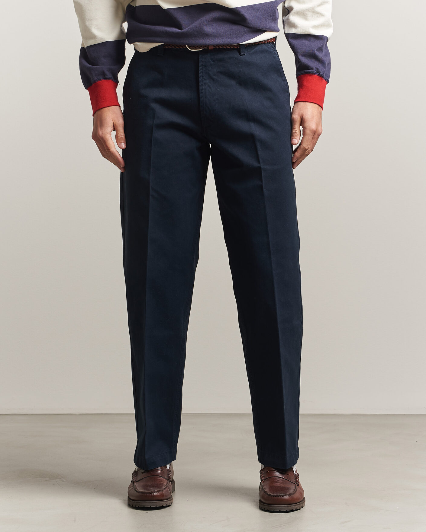 Uomini | Pantaloni | Drake's | Peached Flat Front Cotton Chino Navy