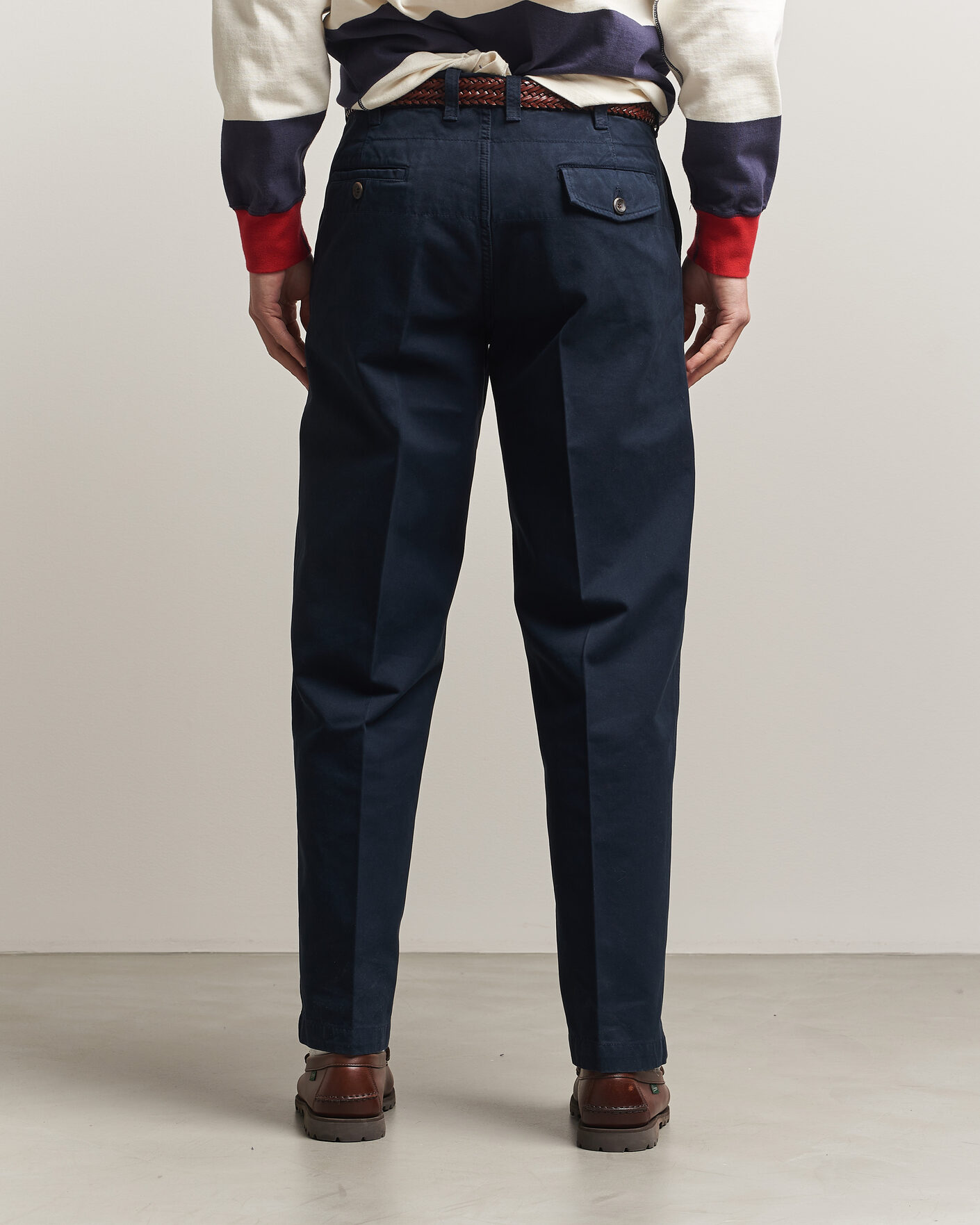 Uomini | Pantaloni | Drake's | Peached Flat Front Cotton Chino Navy