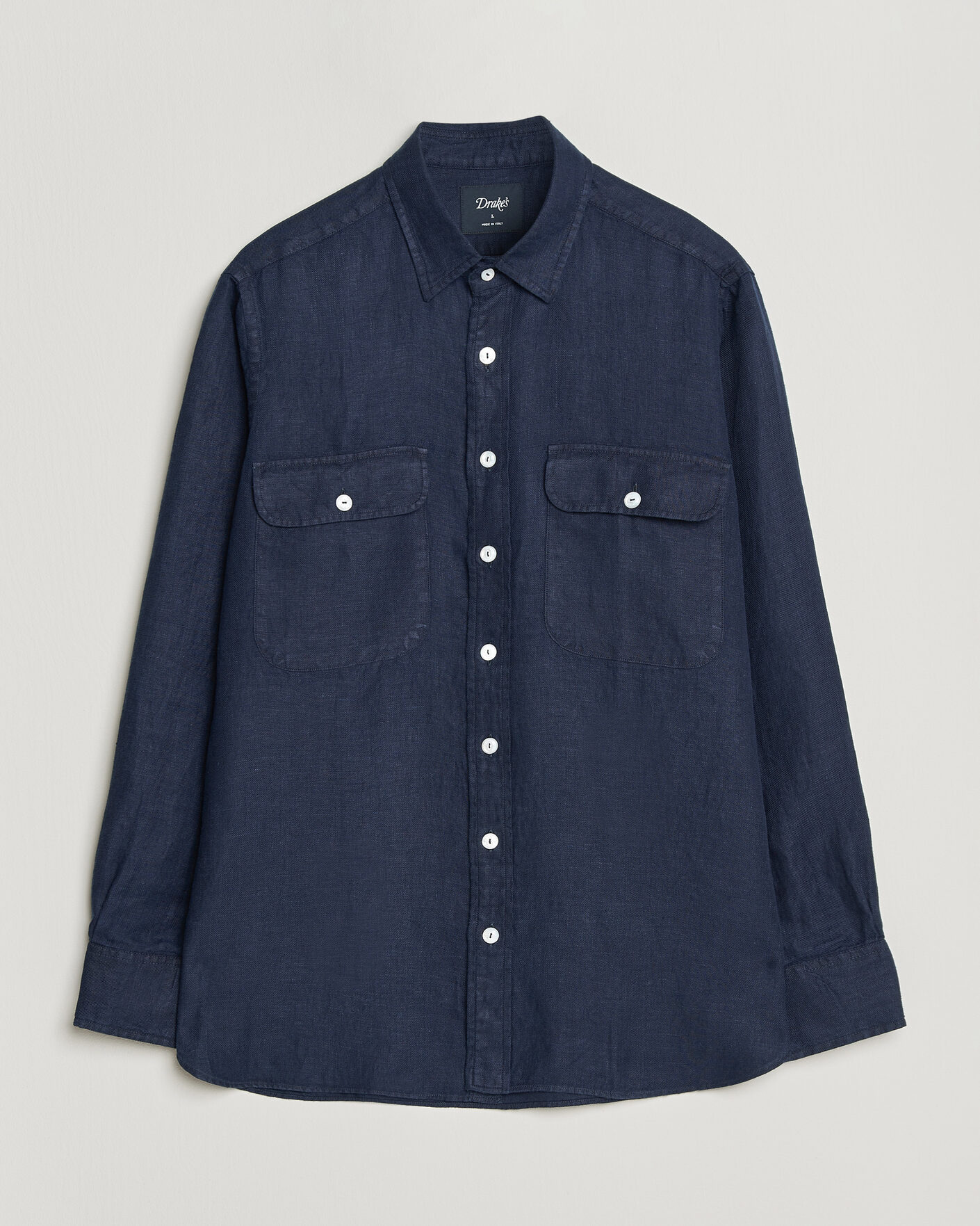 Uomini | Camicie | Drake's | Linen Twill Deep Pocket Work Shirt Navy
