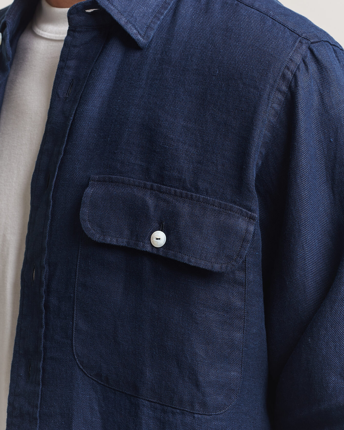 Uomini | Camicie | Drake's | Linen Twill Deep Pocket Work Shirt Navy