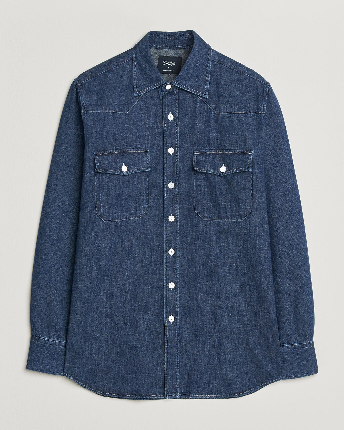 Uomini | Camicie | Drake's | Light Denim Western Shirt Stone Wash