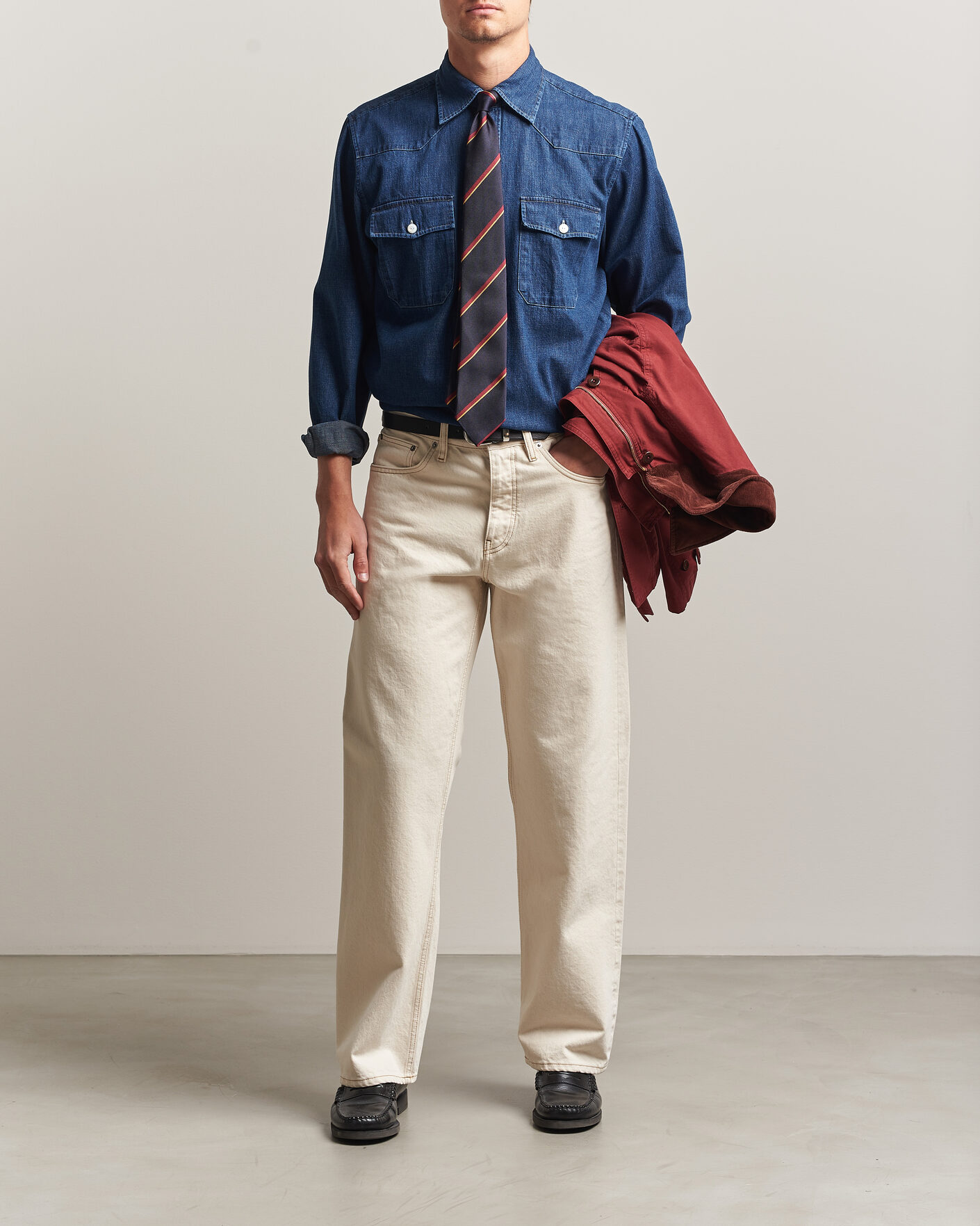 Uomini | Camicie | Drake's | Light Denim Western Shirt Stone Wash