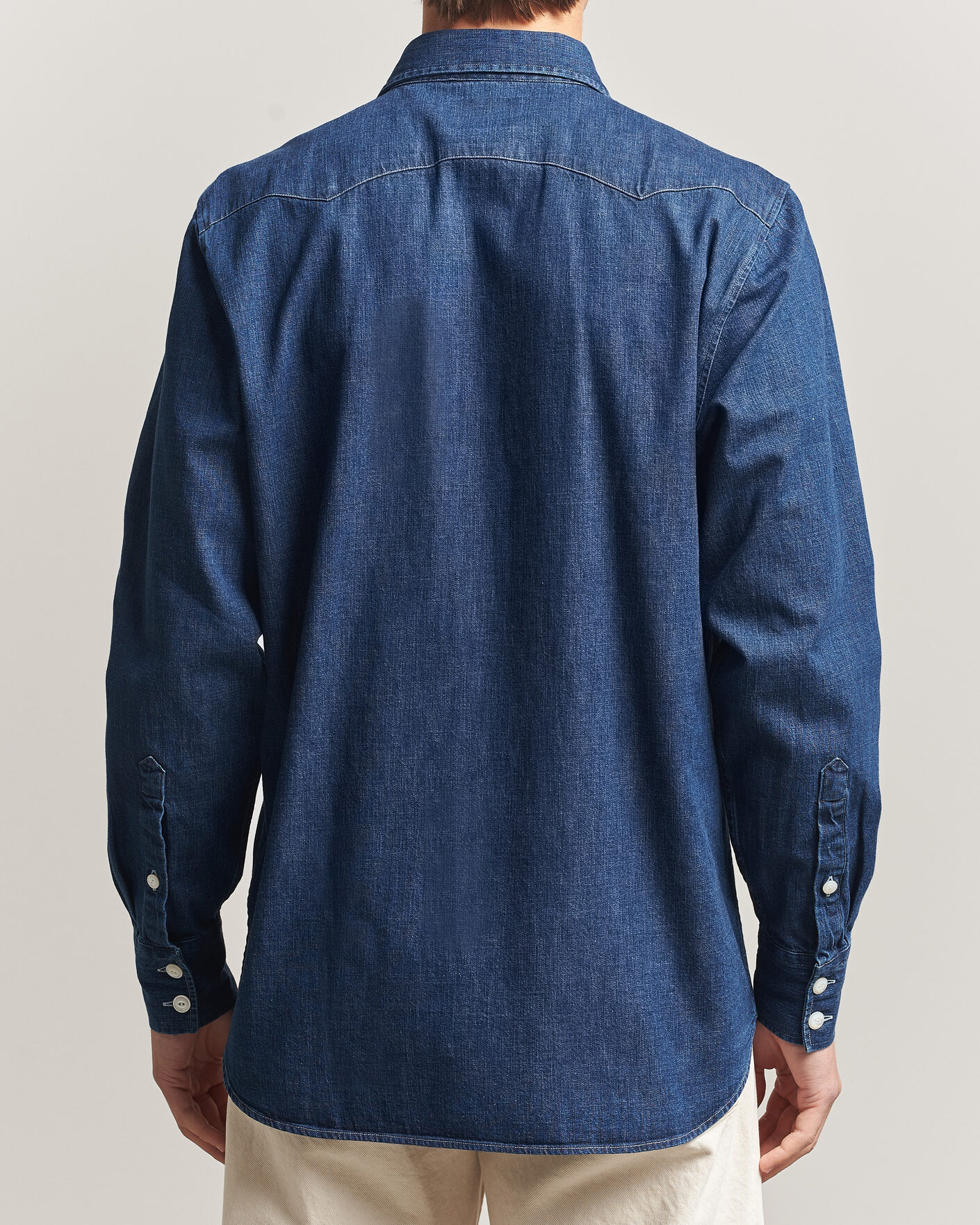 Uomini | Camicie | Drake's | Light Denim Western Shirt Stone Wash