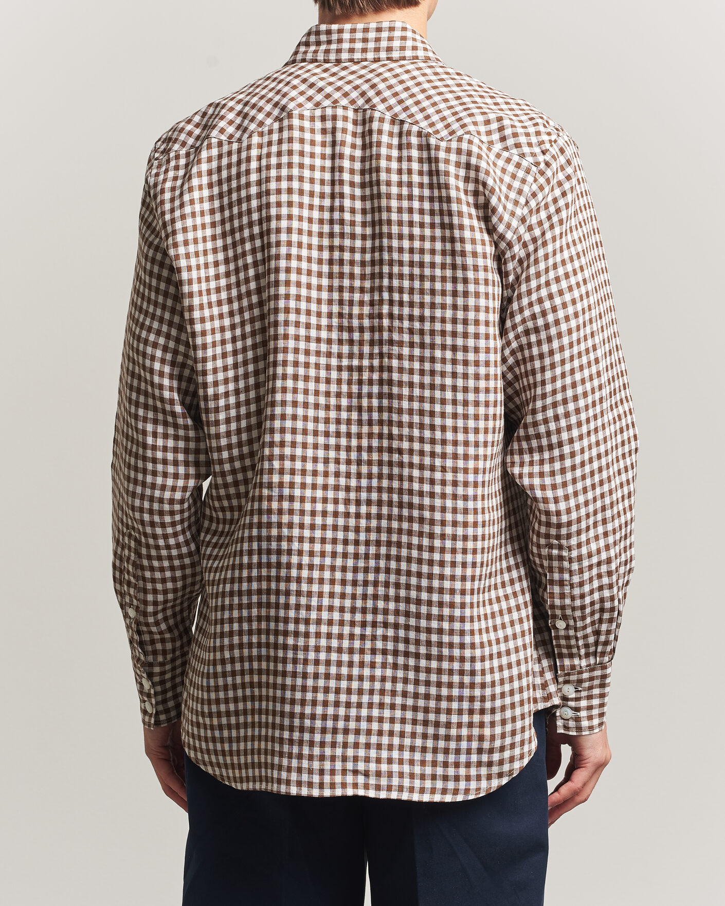 Uomini | Camicie | Drake's | Linen Gingham Western Shirt Brown/White