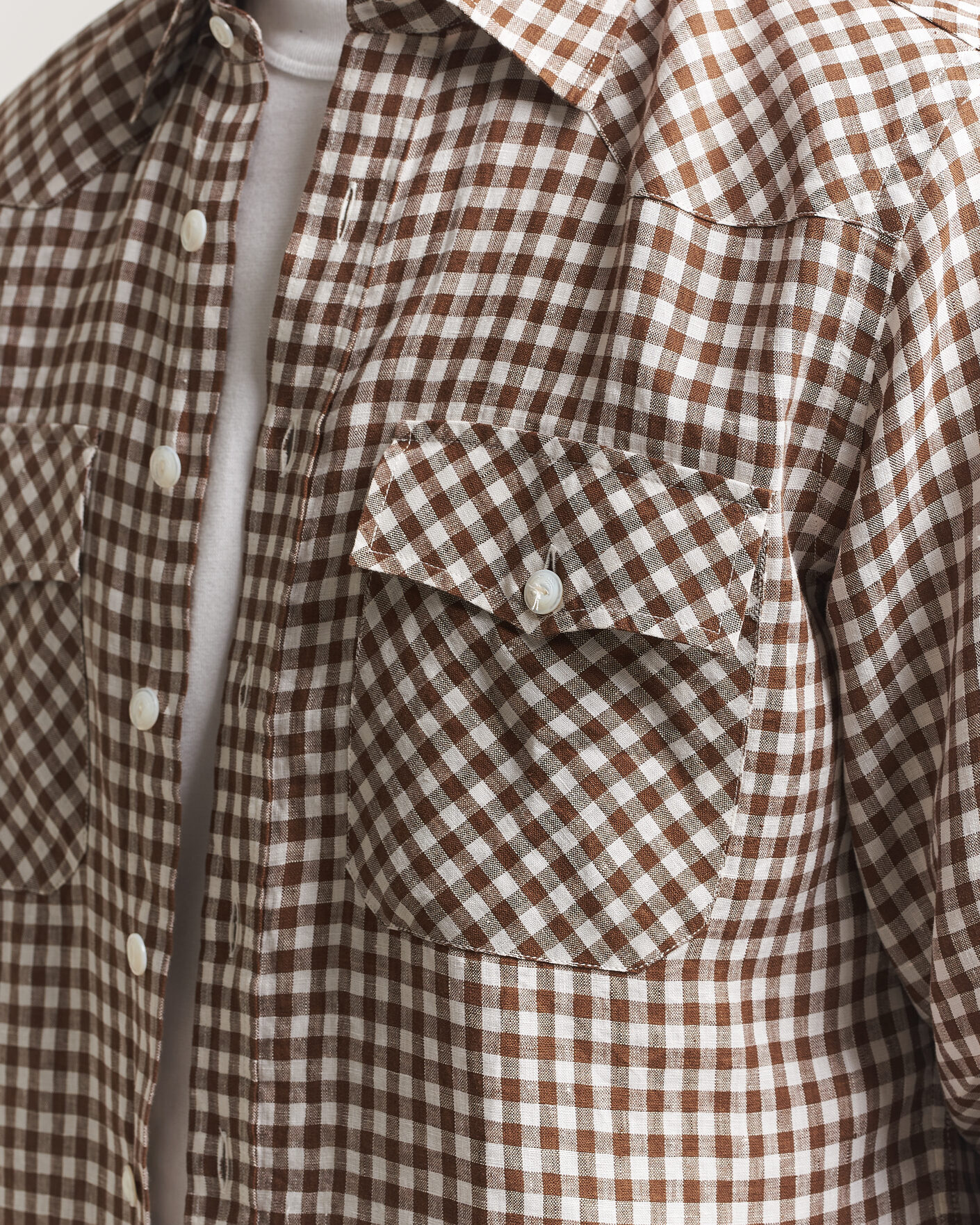 Uomini | Camicie | Drake's | Linen Gingham Western Shirt Brown/White