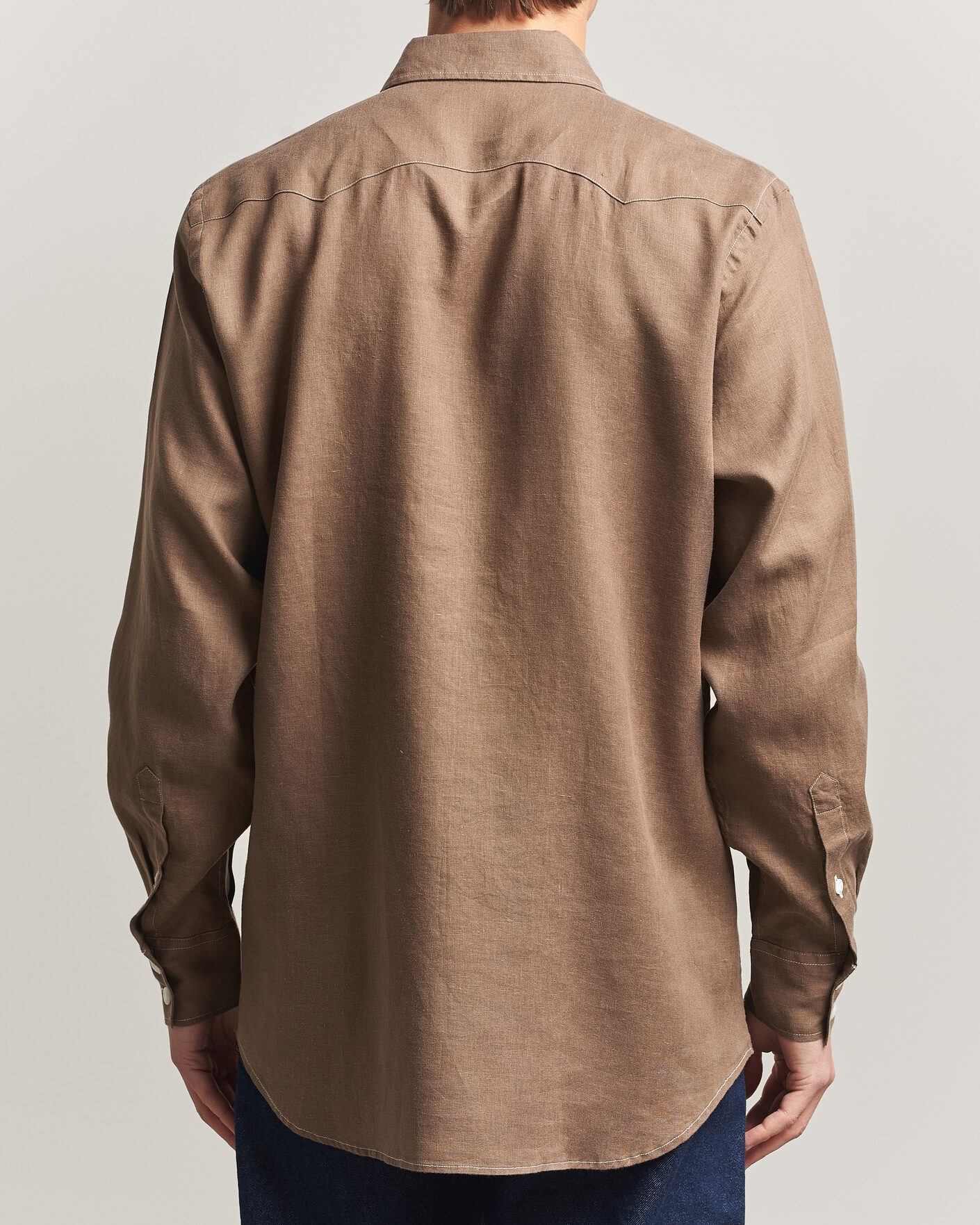 Uomini | Camicie | Drake's | Solid Linen Western Shirt Brown