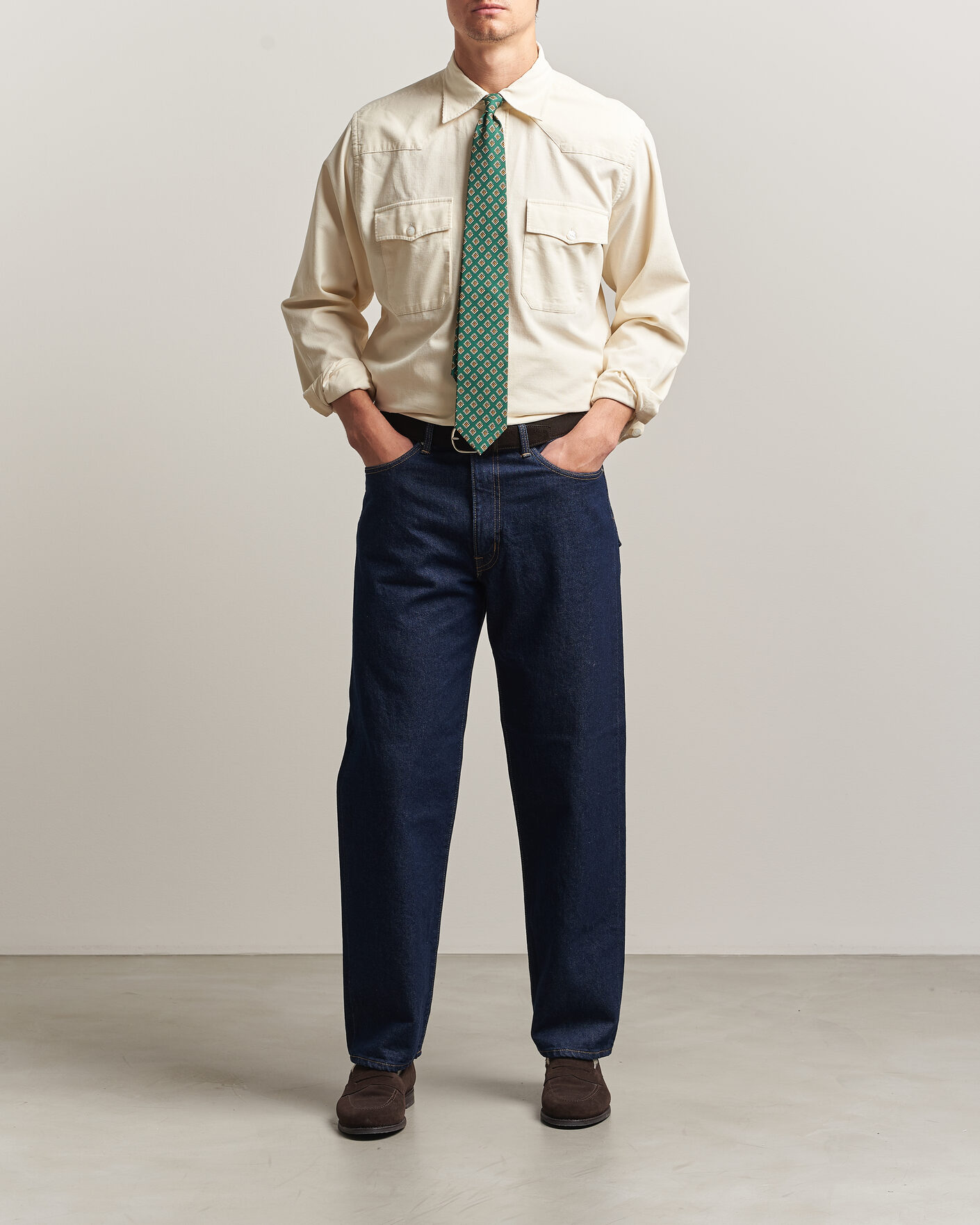 Uomini | Camicie | Drake's | Needlecord Western Shirt White
