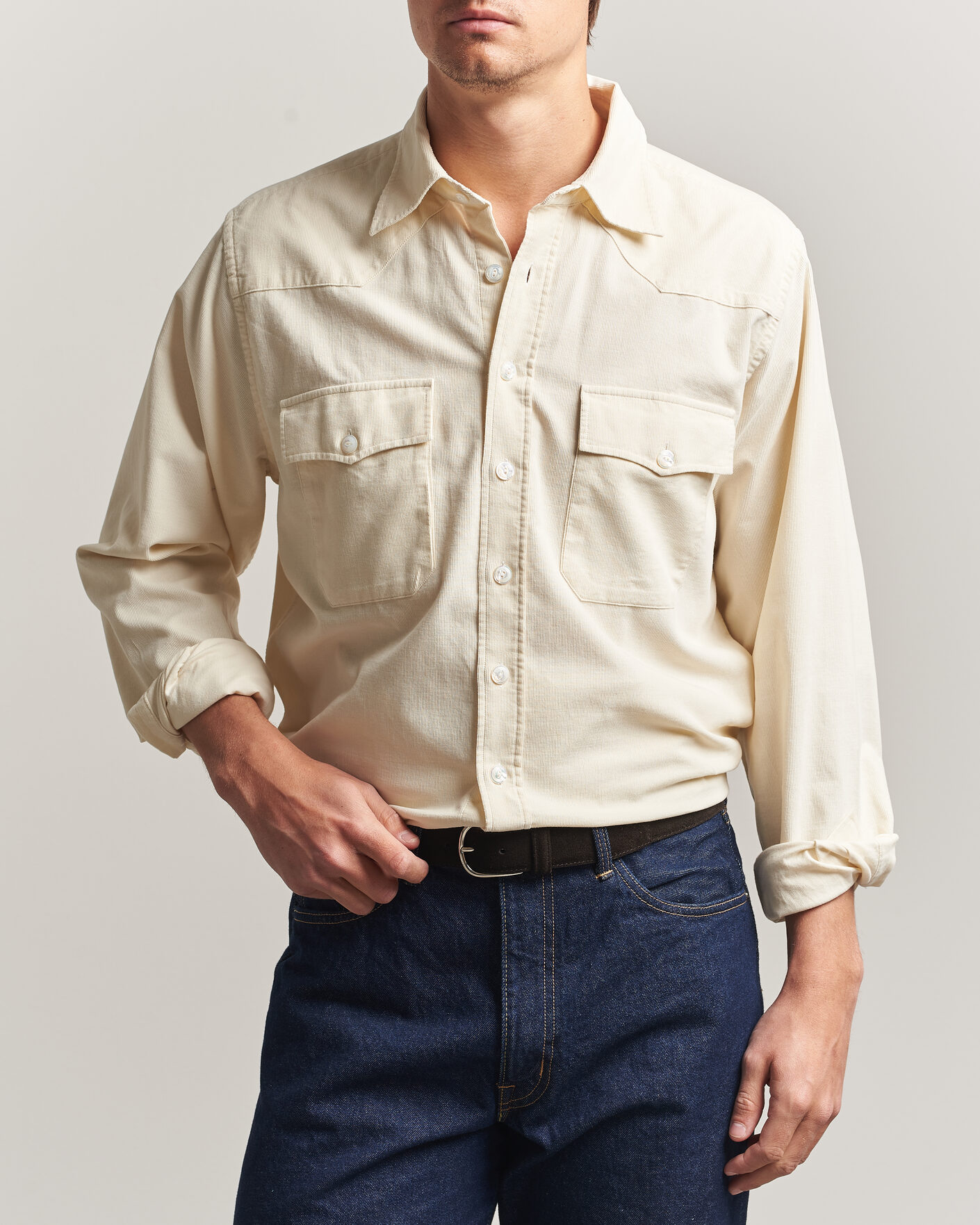Uomini | Camicie | Drake's | Needlecord Western Shirt White