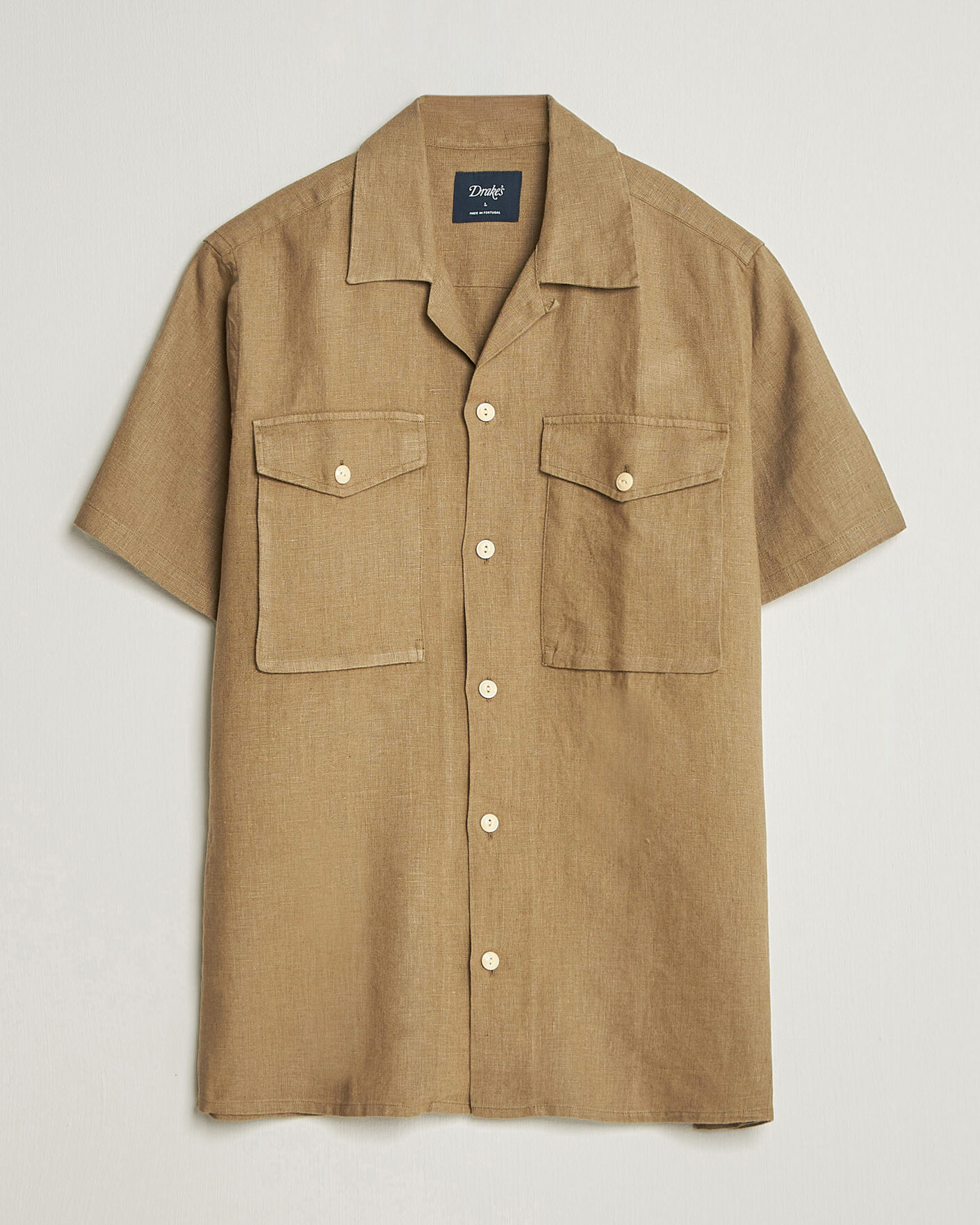 Uomini | Camicie | Drake's | Military Short Sleeve Camp Collar Shirt Khaki