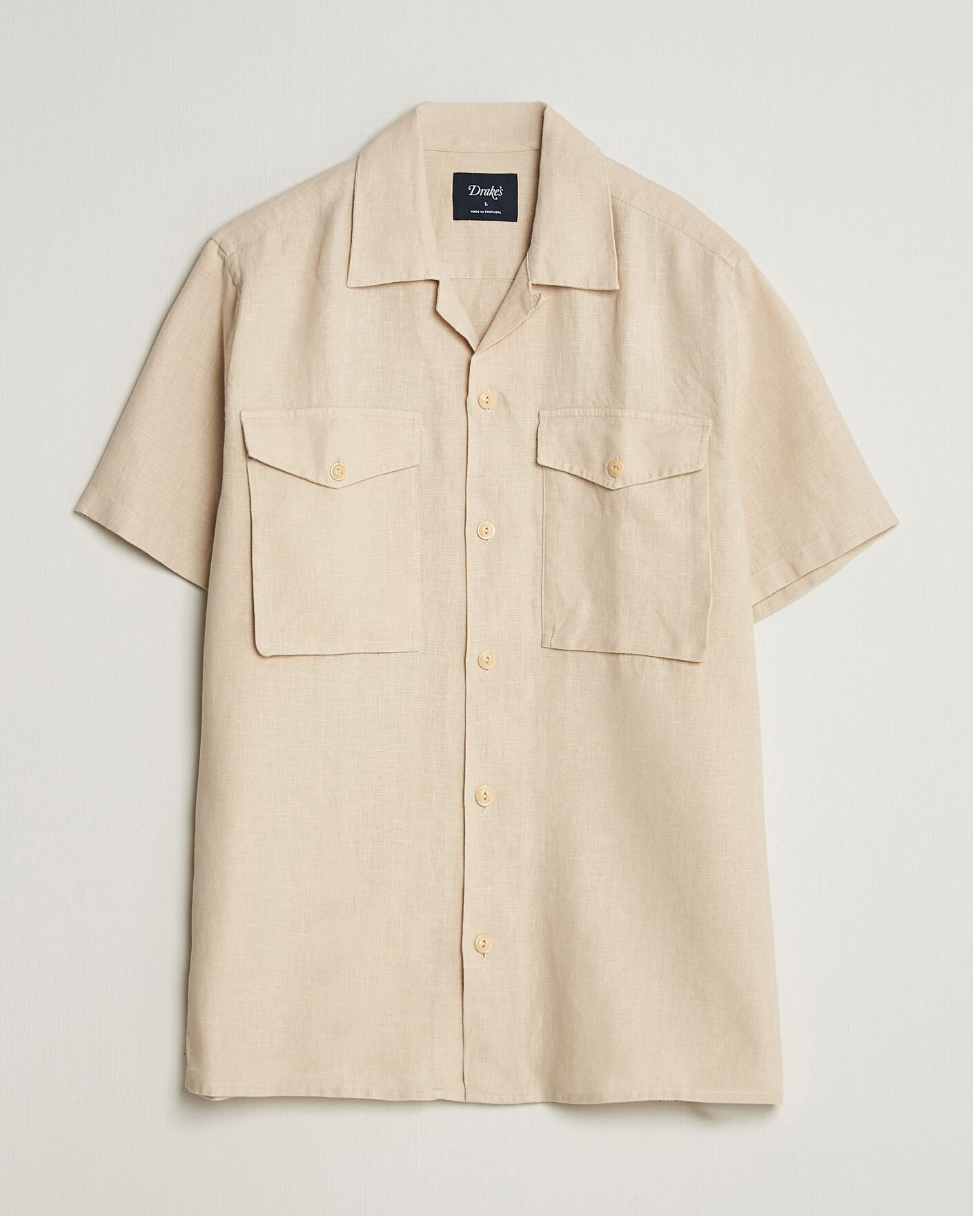 Uomini | Camicie | Drake's | Military Short Sleeve Camp Collar Shirt Ecru