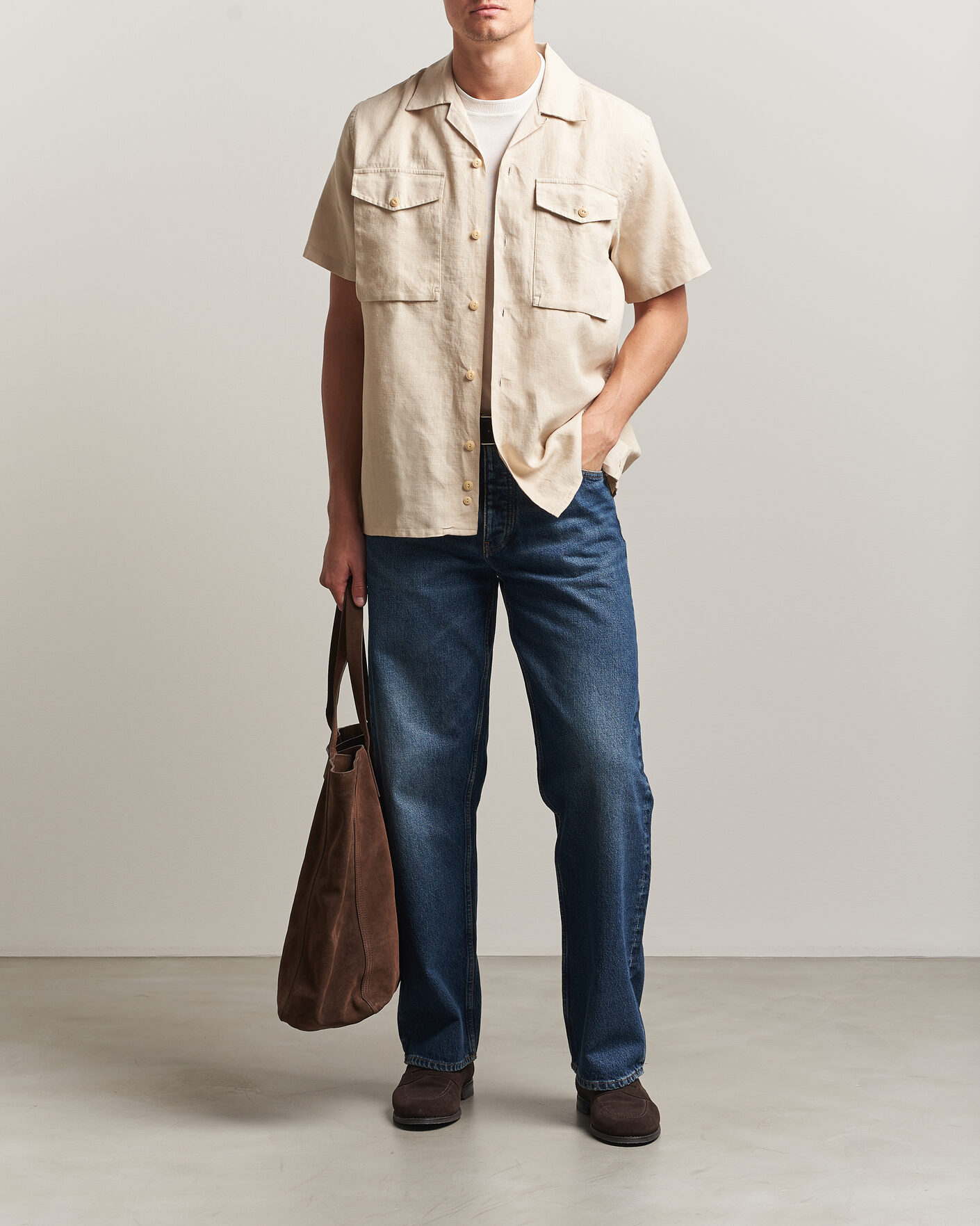 Uomini | Camicie | Drake's | Military Short Sleeve Camp Collar Shirt Ecru