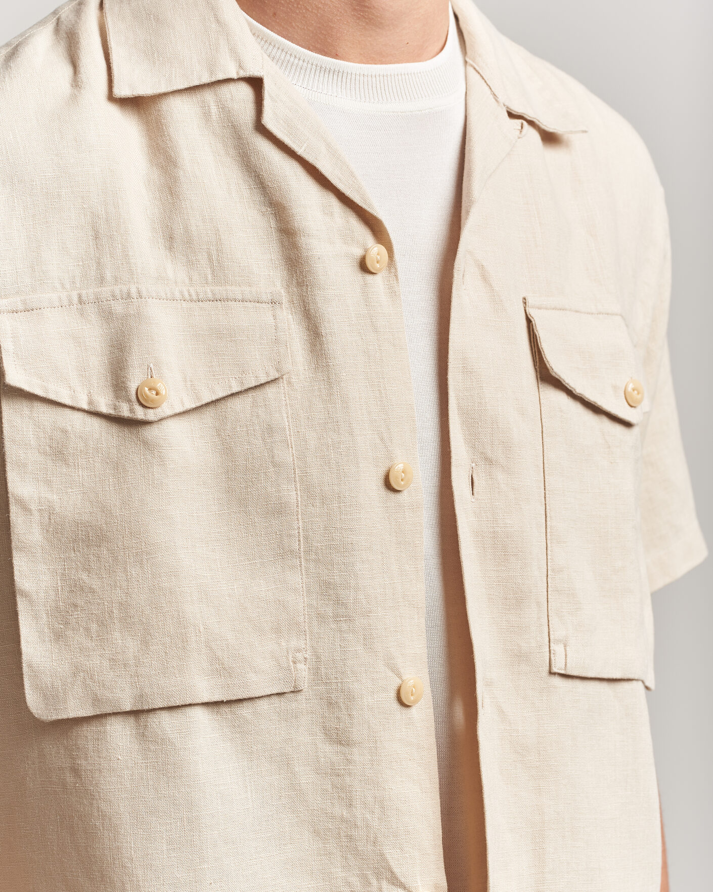 Uomini | Camicie | Drake's | Military Short Sleeve Camp Collar Shirt Ecru