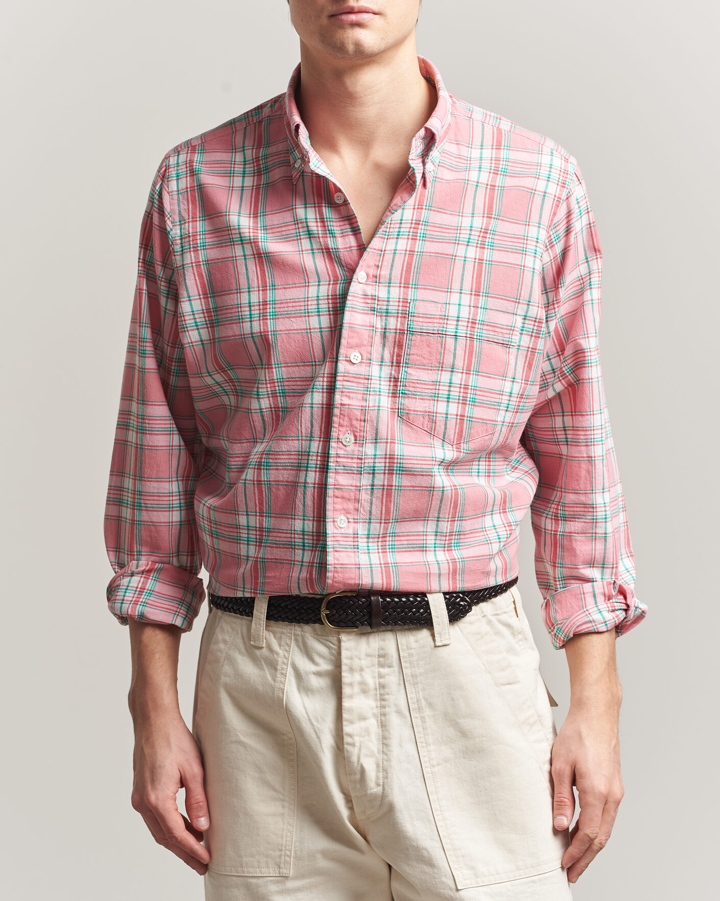 Uomini | Camicie | Drake's | Madrass Checked Button Down Shirt Pink