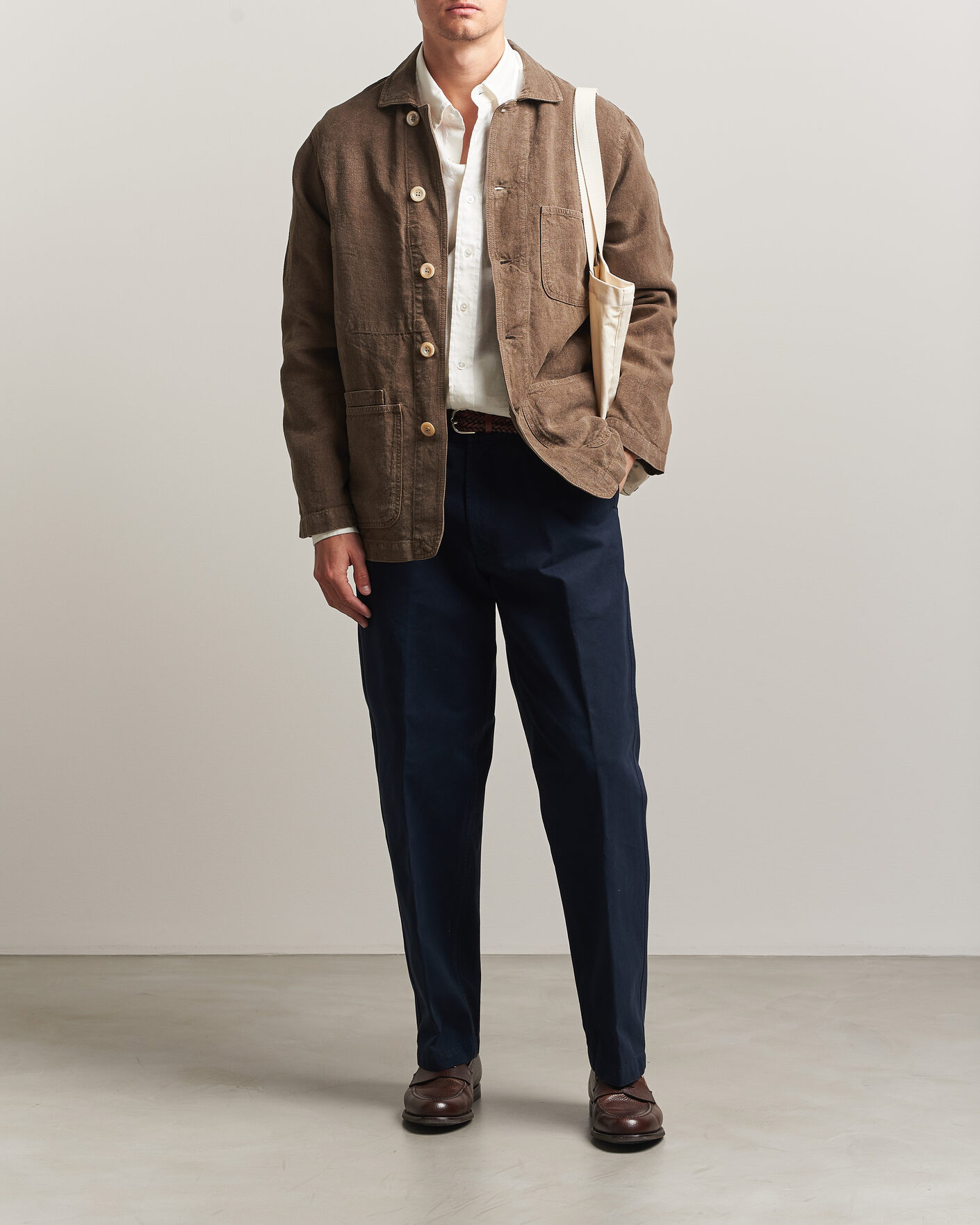 Uomini | Giacche | Drake's | Heavy Linen Chore Jacket Brown
