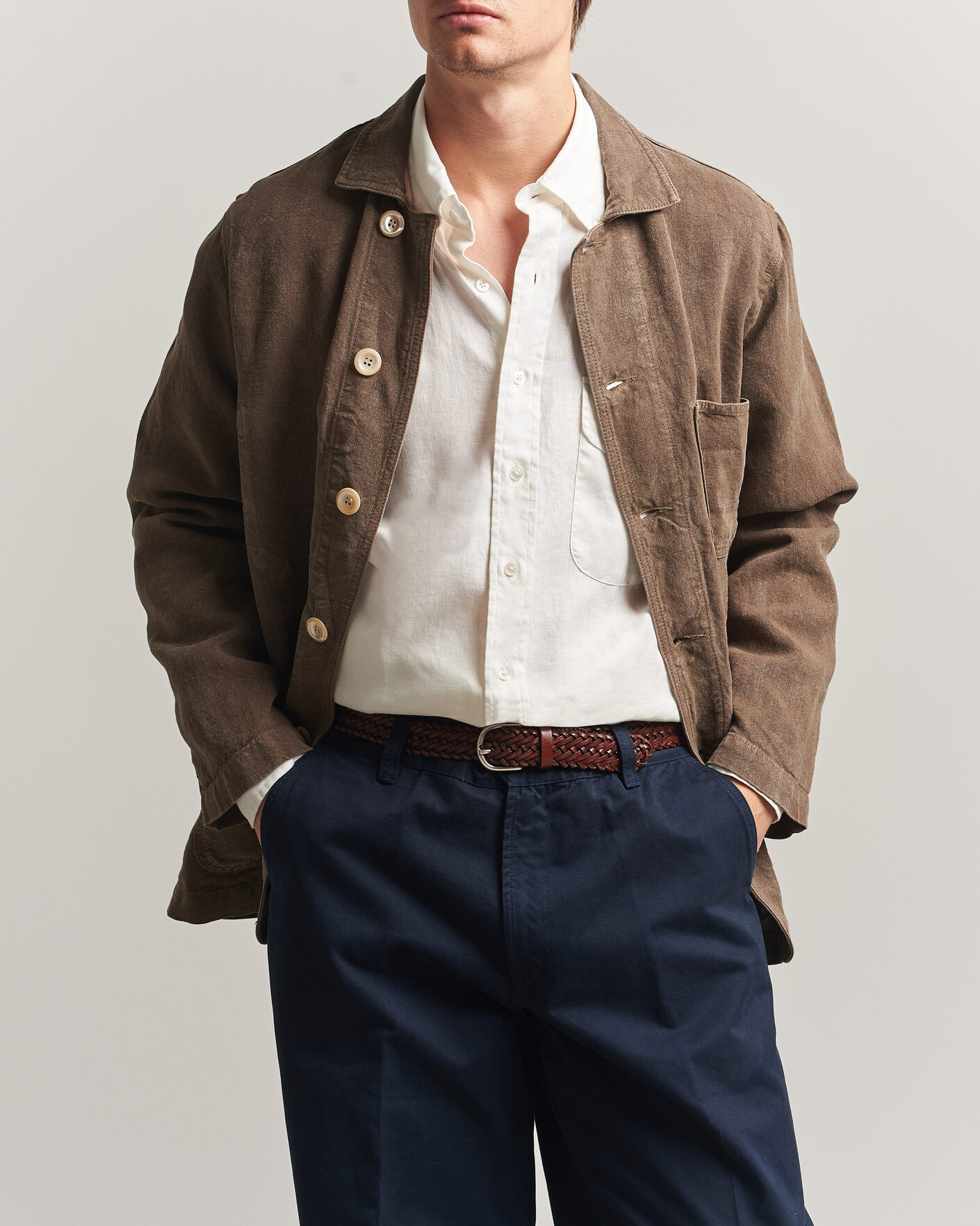 Uomini | Giacche | Drake's | Heavy Linen Chore Jacket Brown
