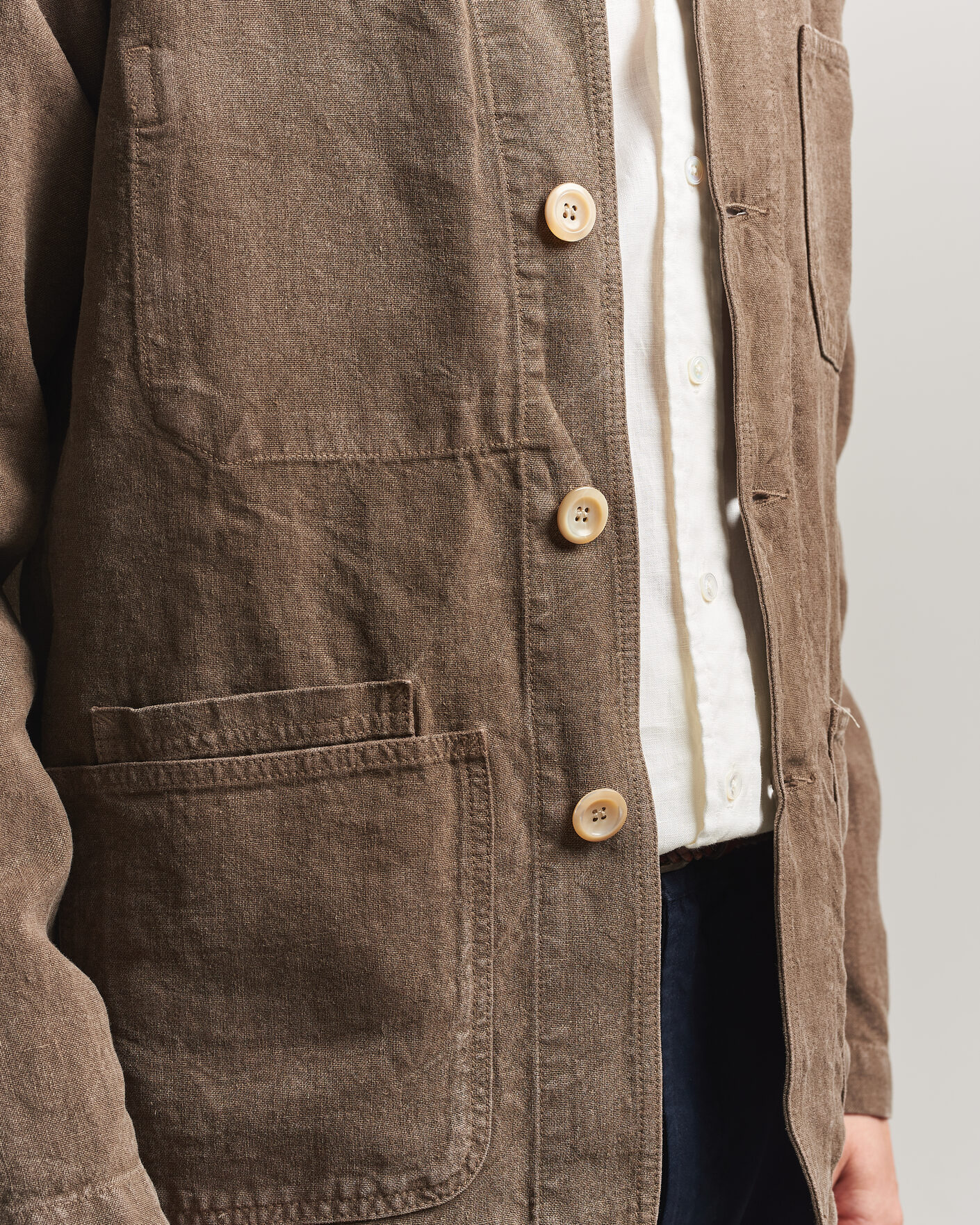 Uomini | Giacche | Drake's | Heavy Linen Chore Jacket Brown