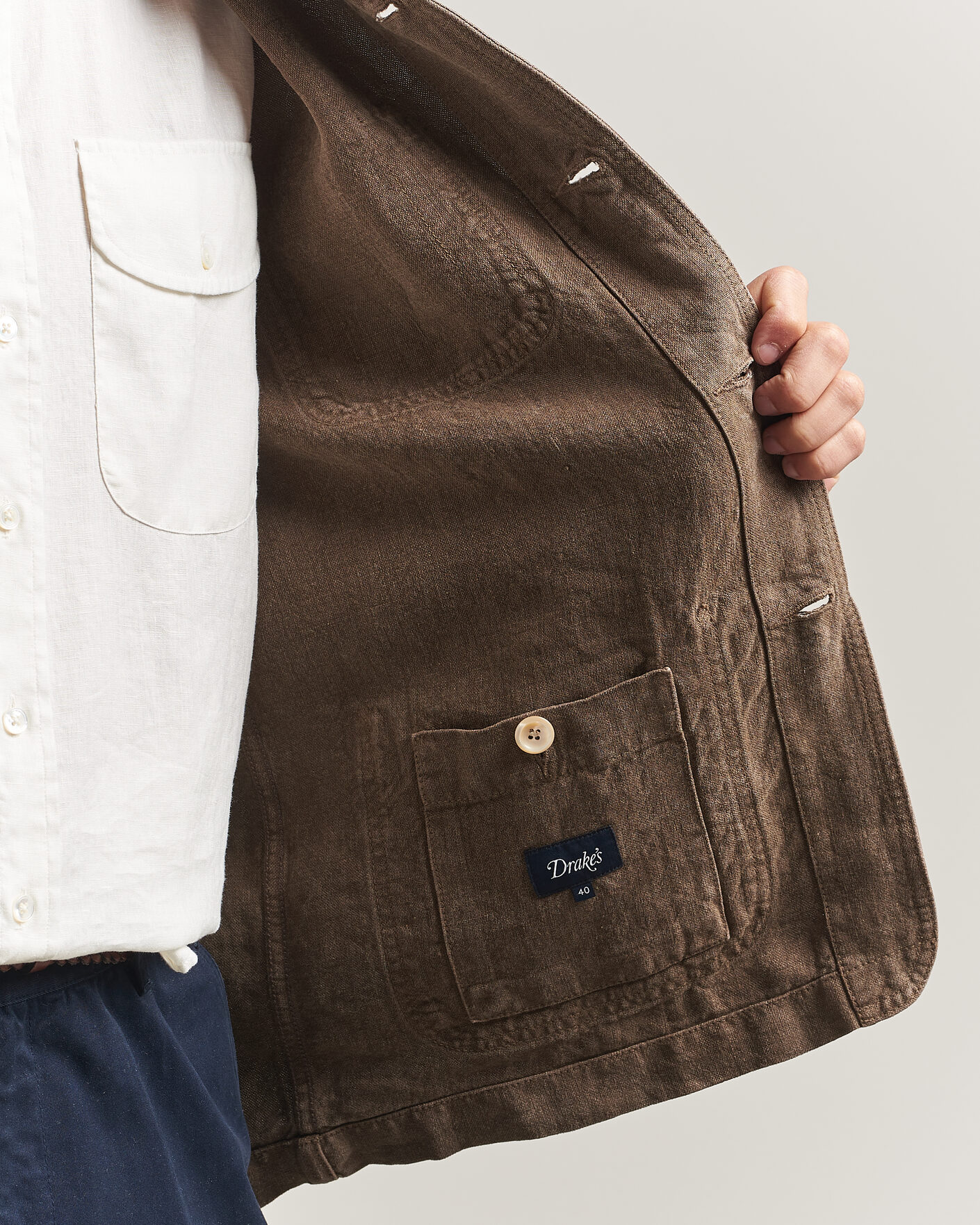 Uomini | Giacche | Drake's | Heavy Linen Chore Jacket Brown