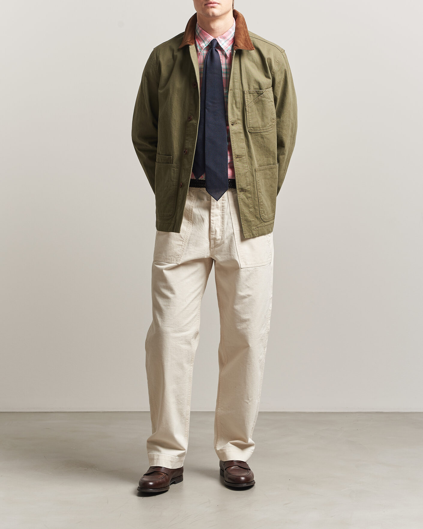 Uomini | Pantaloni | Drake's | Twill Fatigue Trousers Ecru