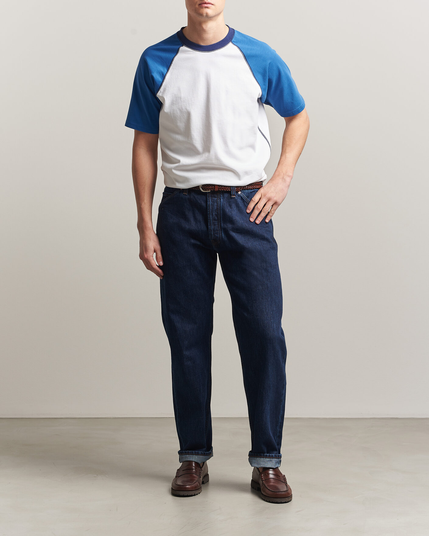 Uomini | T-shirt | Drake's | Two Tone Raglan T-Shirt White/Blue