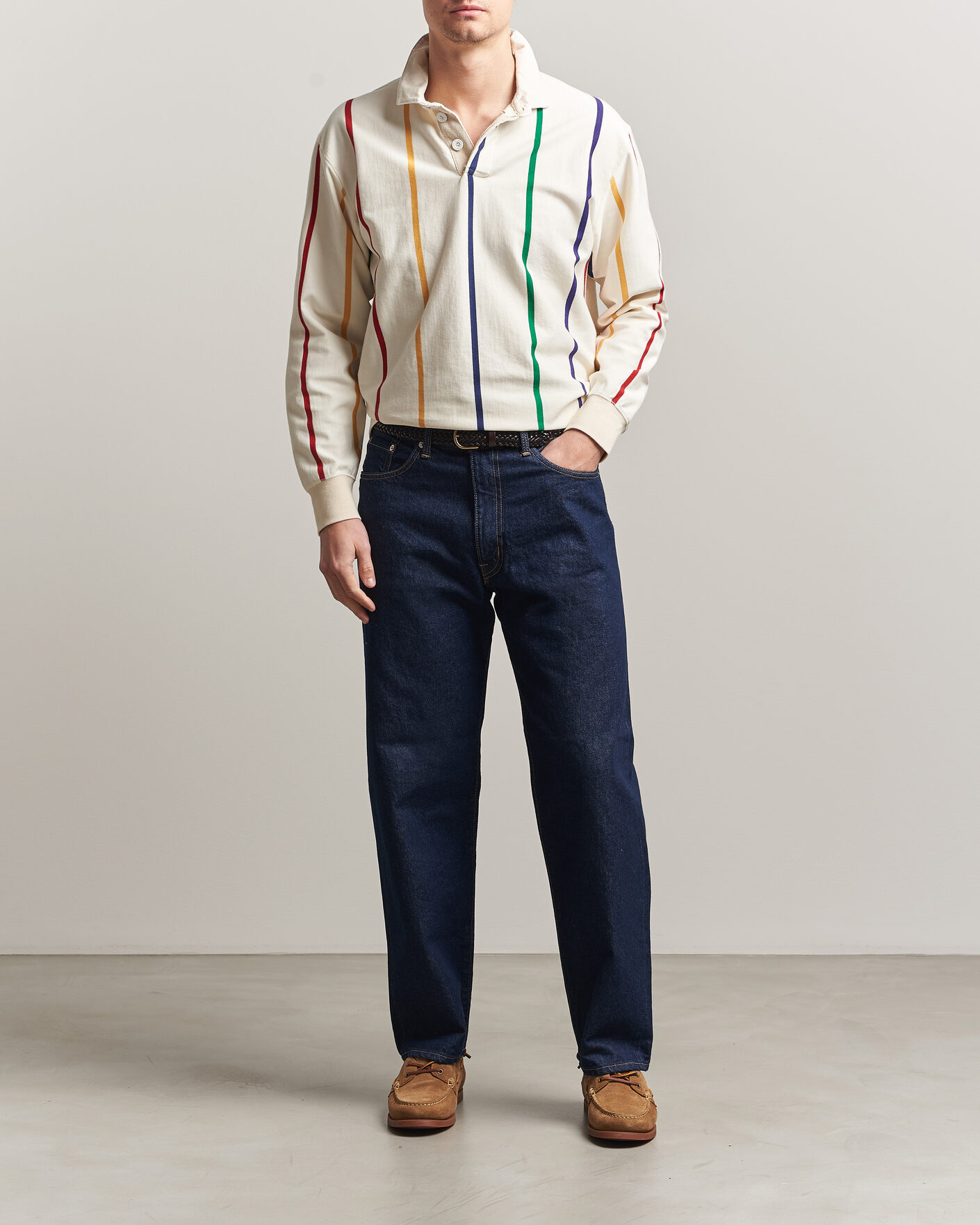 Uomini | Maglieria | Drake's | Colourful Vertical Stripe Rugby White