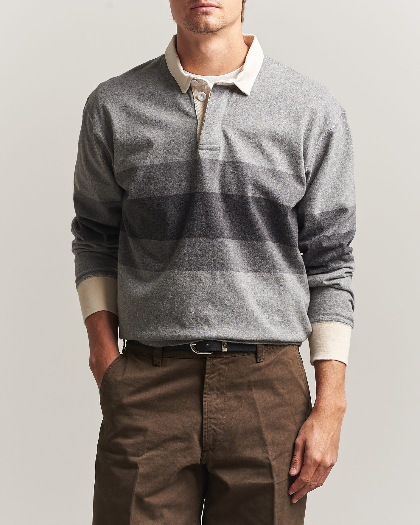 Uomini | Maglieria | Drake's | Melange Stripe Rugby Grey