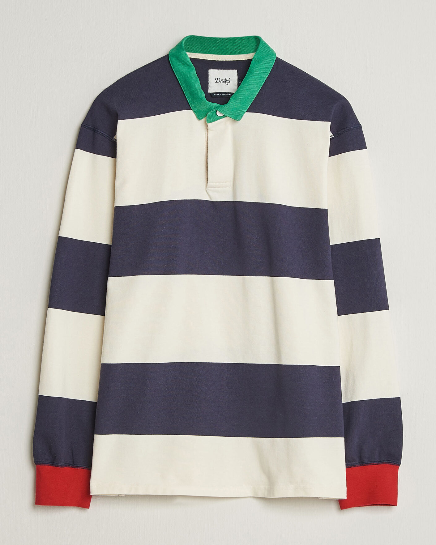 Uomini | Maglieria | Drake's | Dual Block Stripe Rugby Whie/Navy
