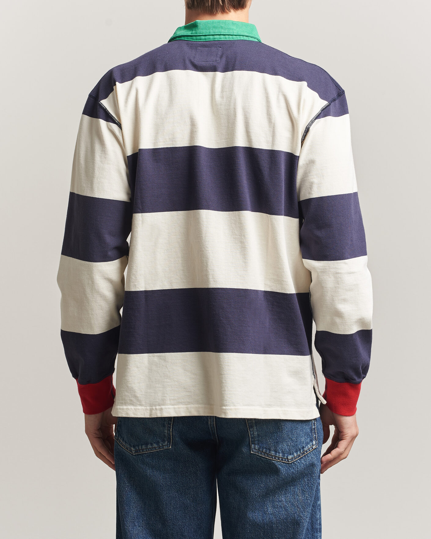 Uomini | Maglieria | Drake's | Dual Block Stripe Rugby Whie/Navy